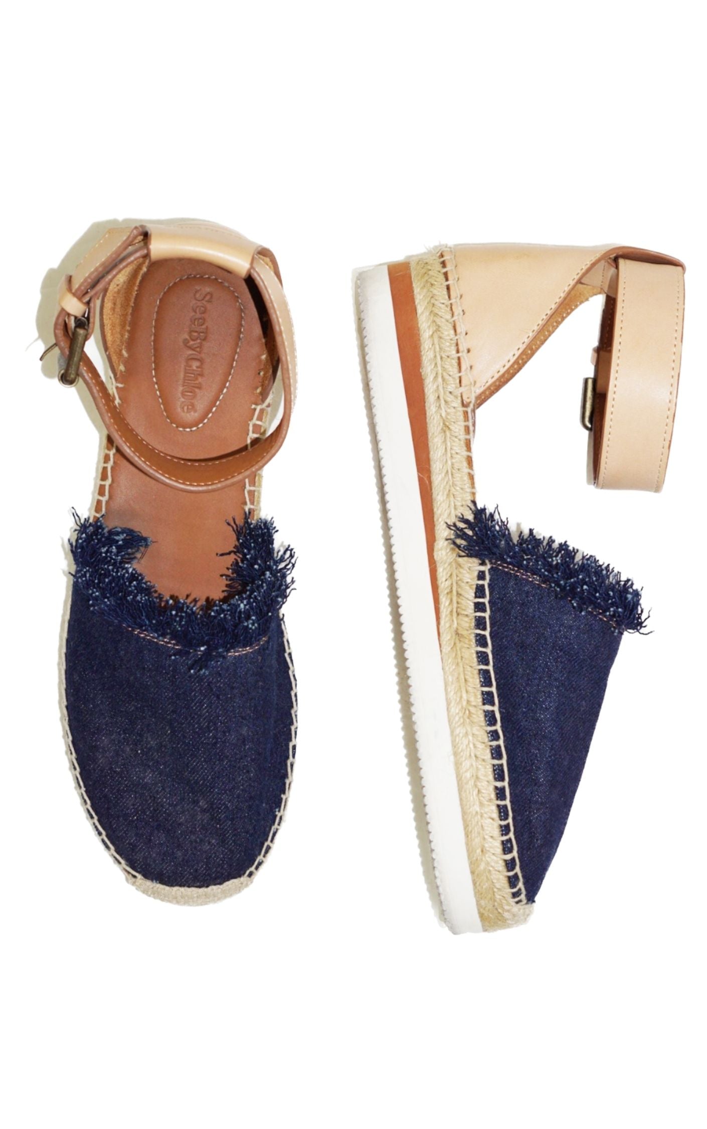 SEE BY CHLOE Ankle Strap Denim Flat Espadrille RESELLUM