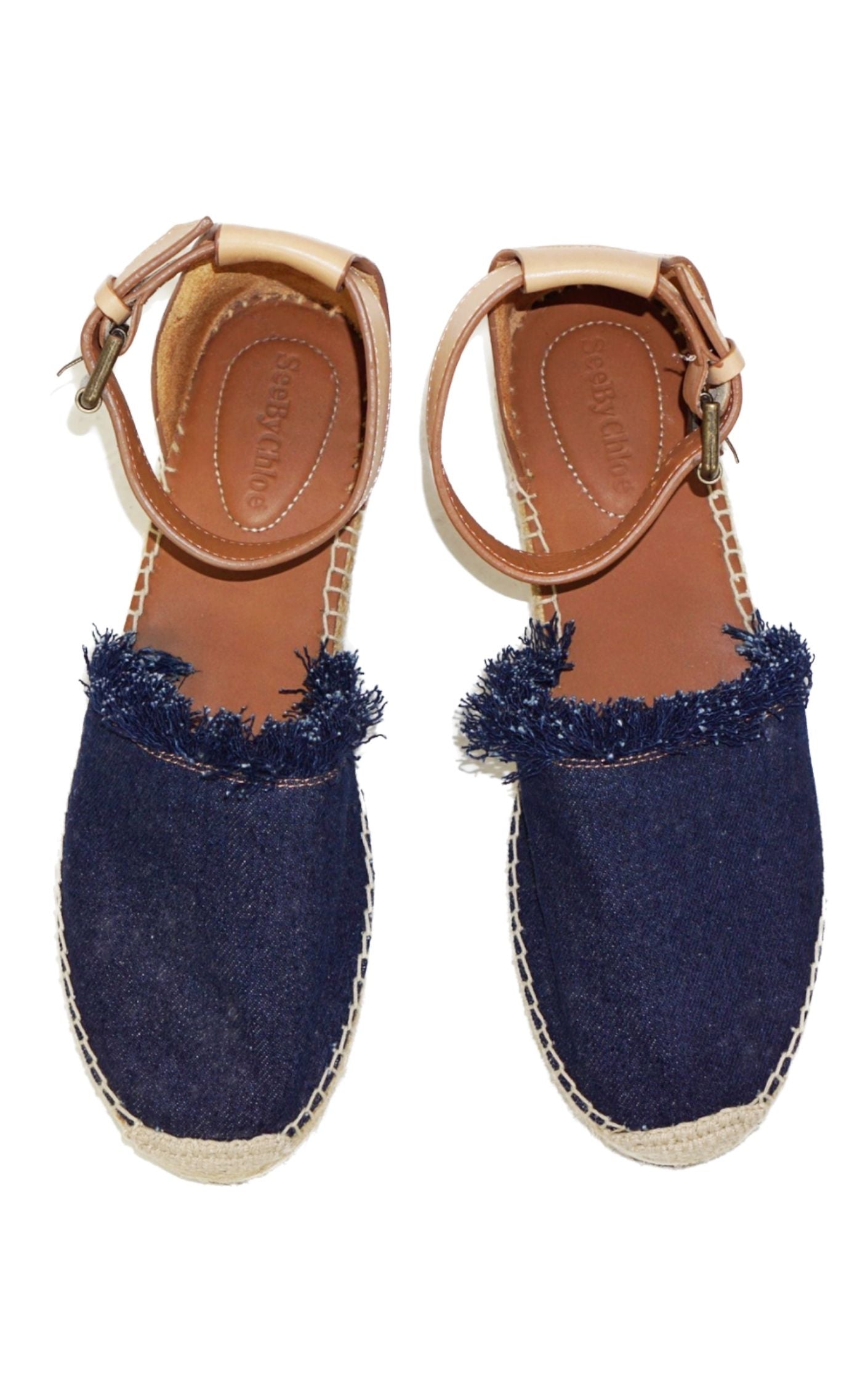 SEE BY CHLOE Ankle Strap Denim Flat Espadrille RESELLUM