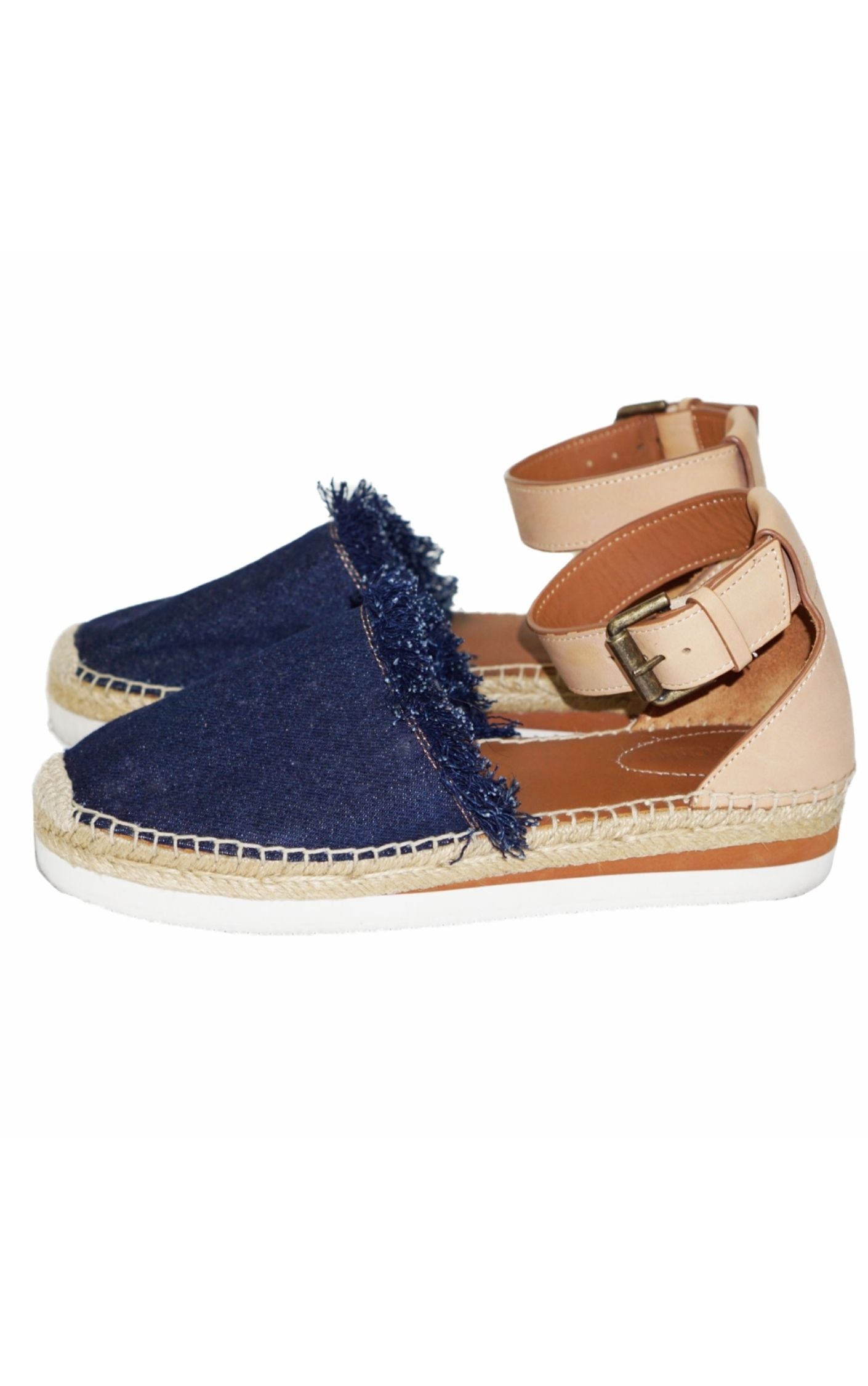 SEE BY CHLOE Ankle Strap Denim Flat Espadrille RESELLUM