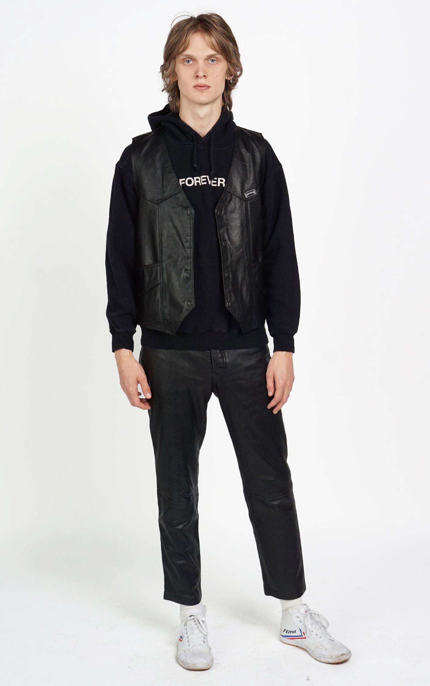 SKINTAN 90s Real Leather Black Biker Vest resellum