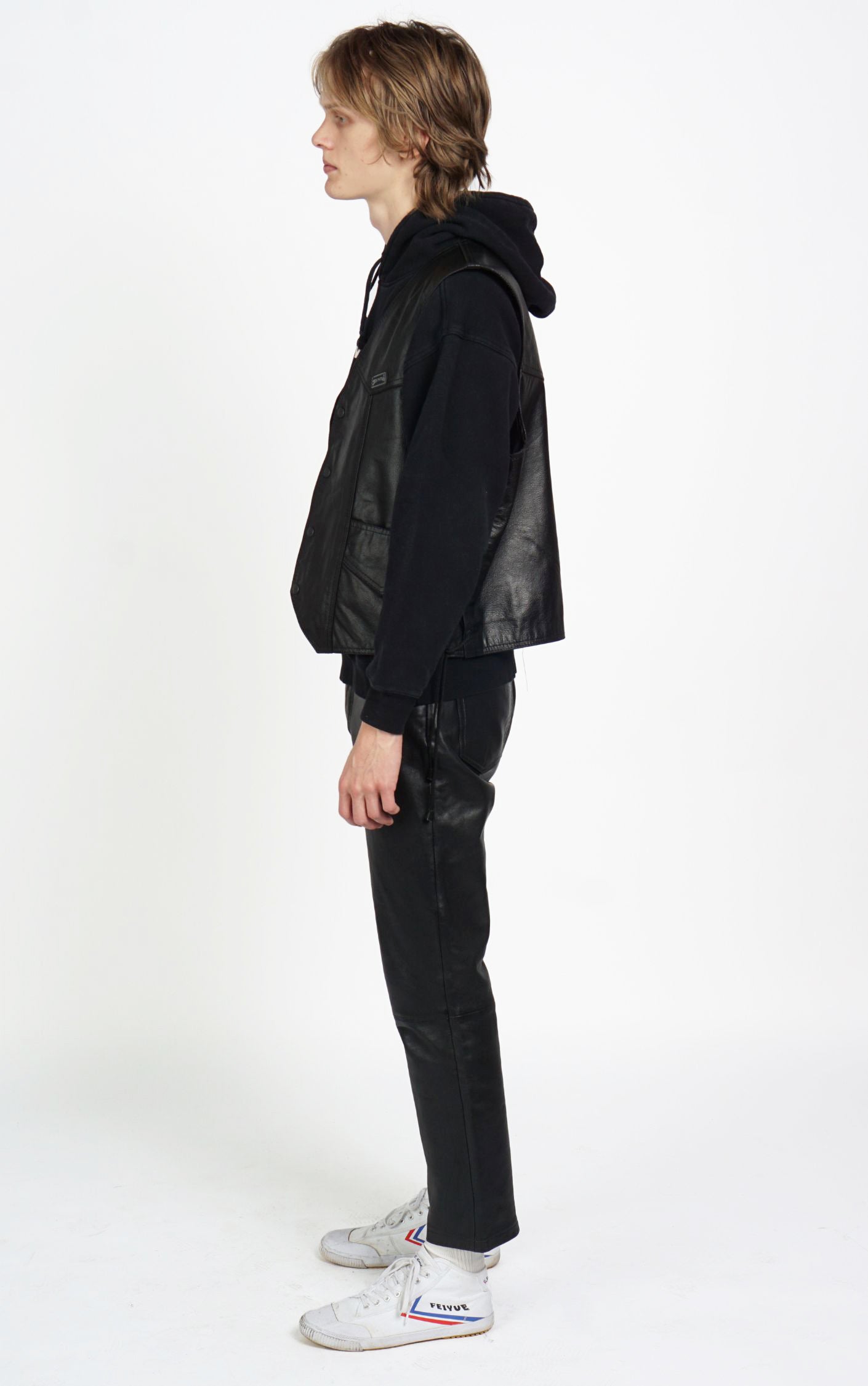 SKINTAN 90s Real Leather Black Biker Vest resellum