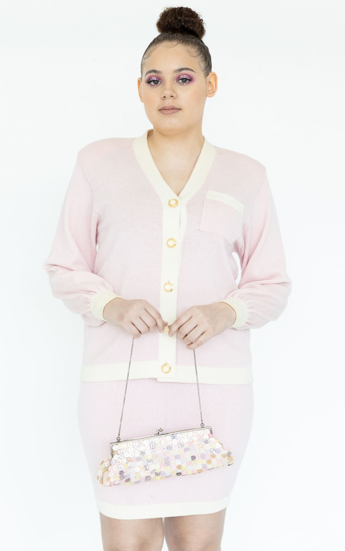 ST. JOHN Vintage Pink Knitted Blazer Skirt Set Suit RESELLUM