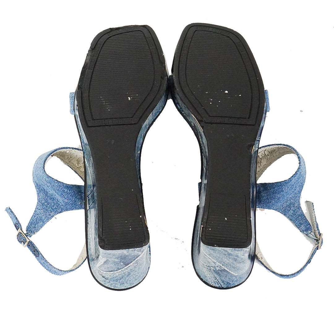 STUART WEITZMAN Y2K Wedge Denim Sandals by Click On Trend