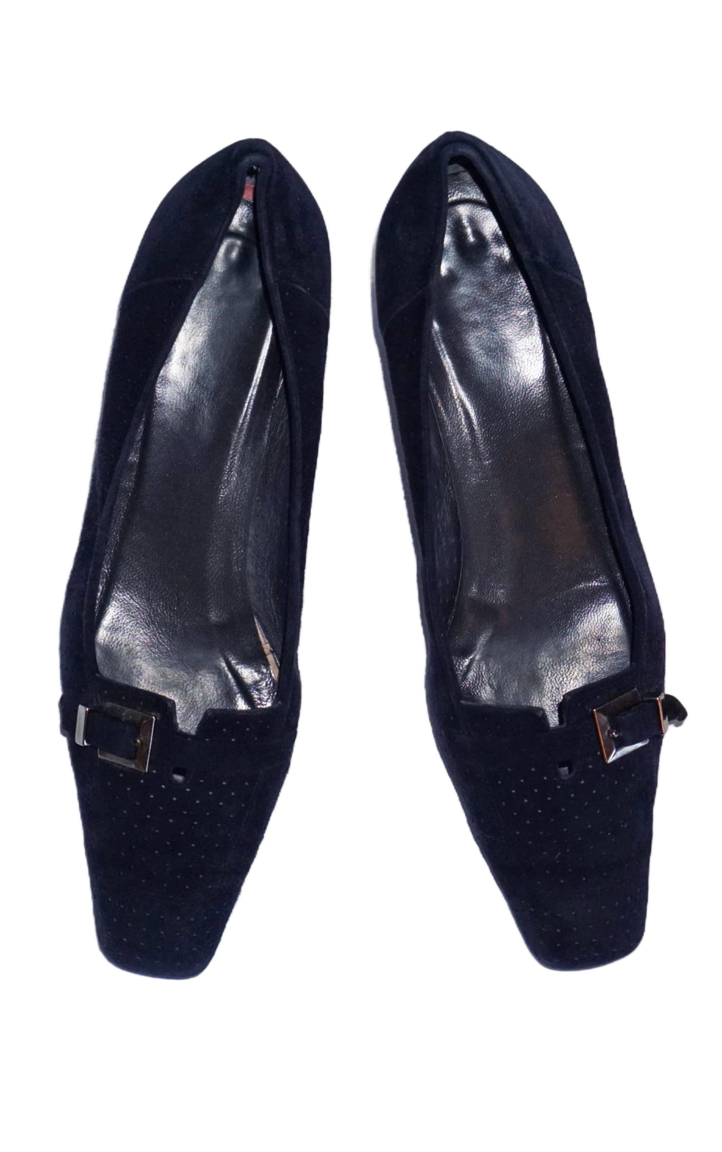 STUART WEITZMAN Navy Suede Kitten Heel Shoes