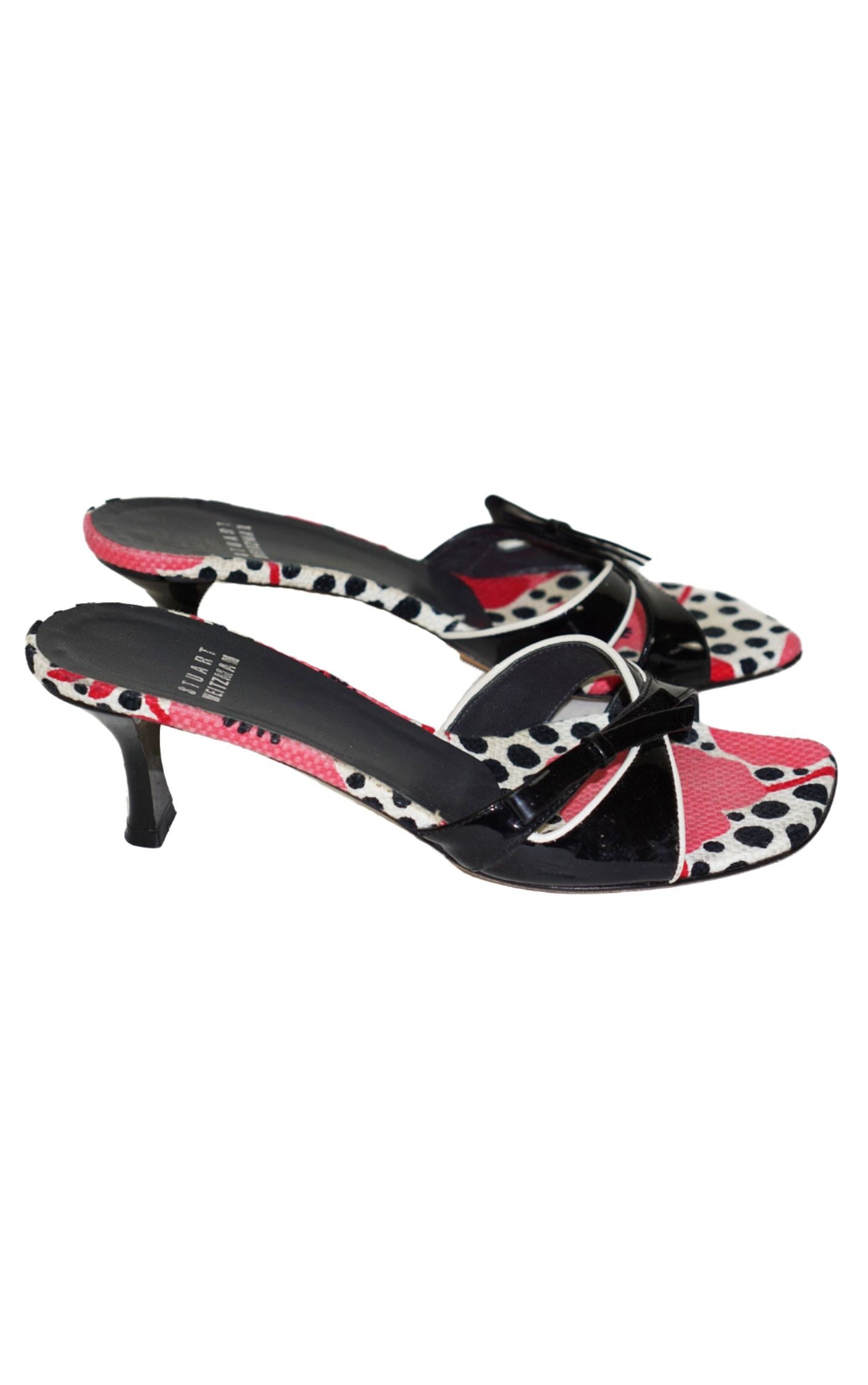 STUART WEITZMAN Y2K Bow Floral Kitten Heel Mules resellum