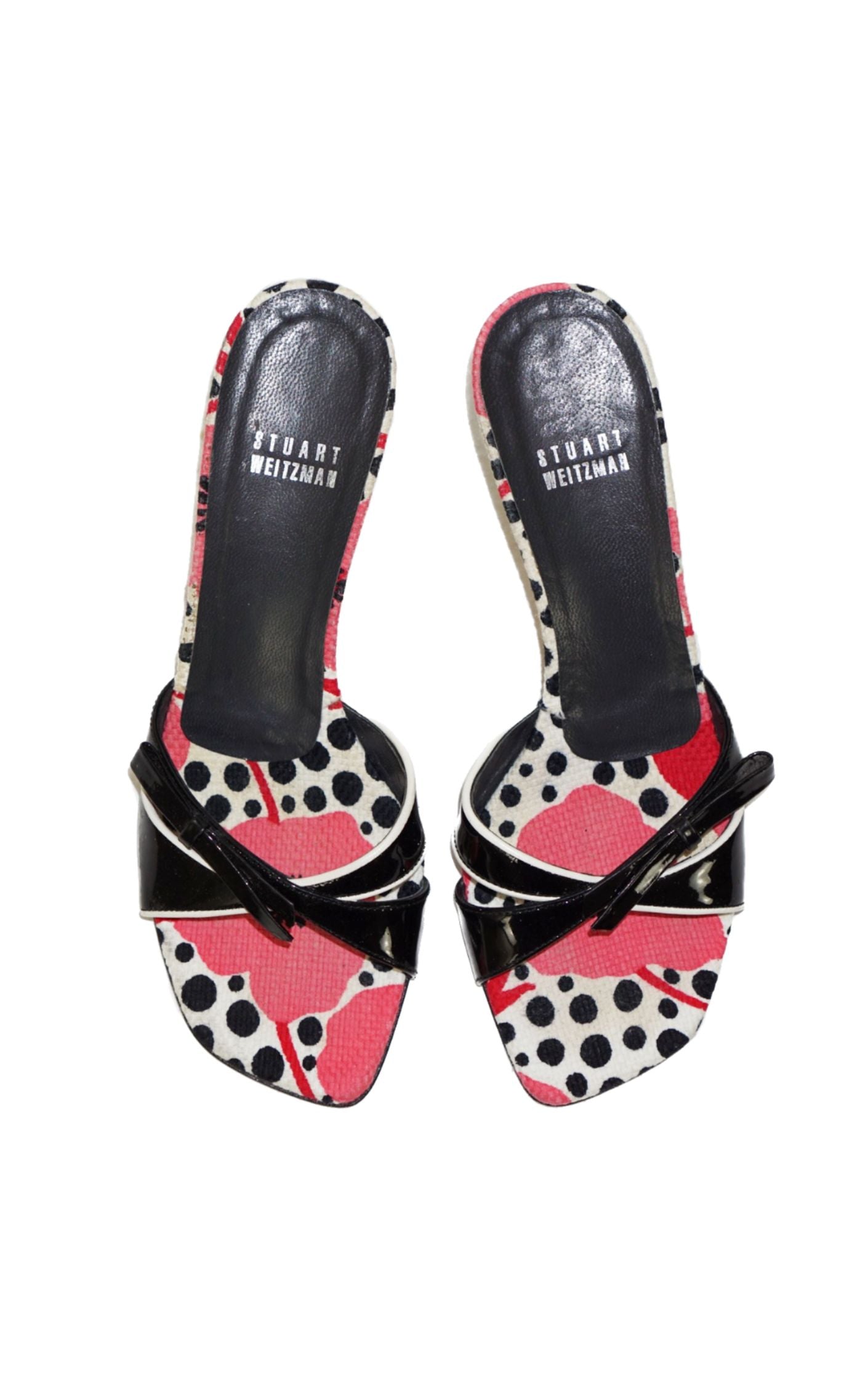 STUART WEITZMAN Y2K Bow Floral Kitten Heel Mules resellum
