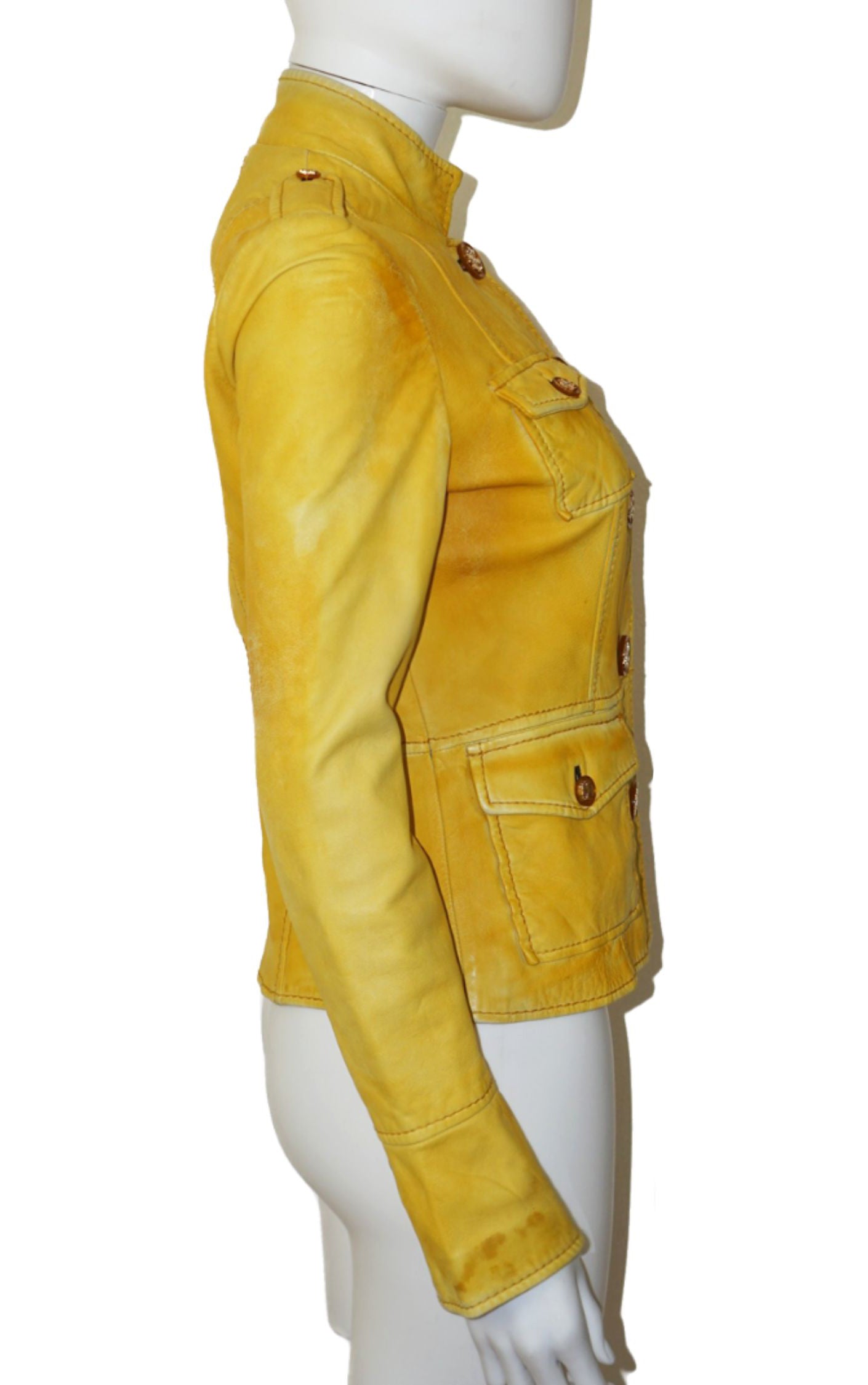 TORY BURCH Yellow Leather Buttoned Jacket resellum