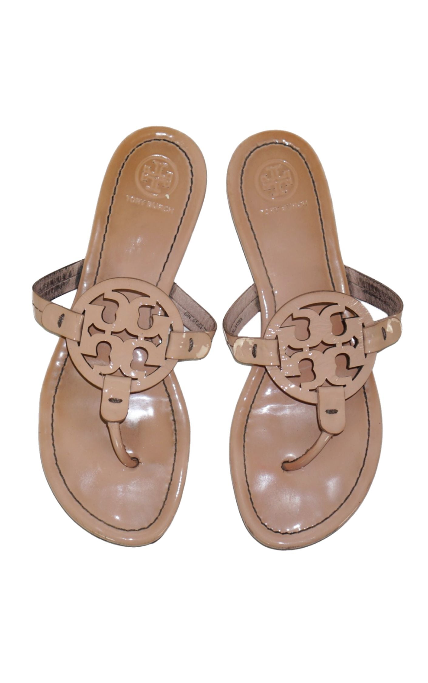 TORY BURCH Miller Logo Beige Thong Flip Flops resellum
