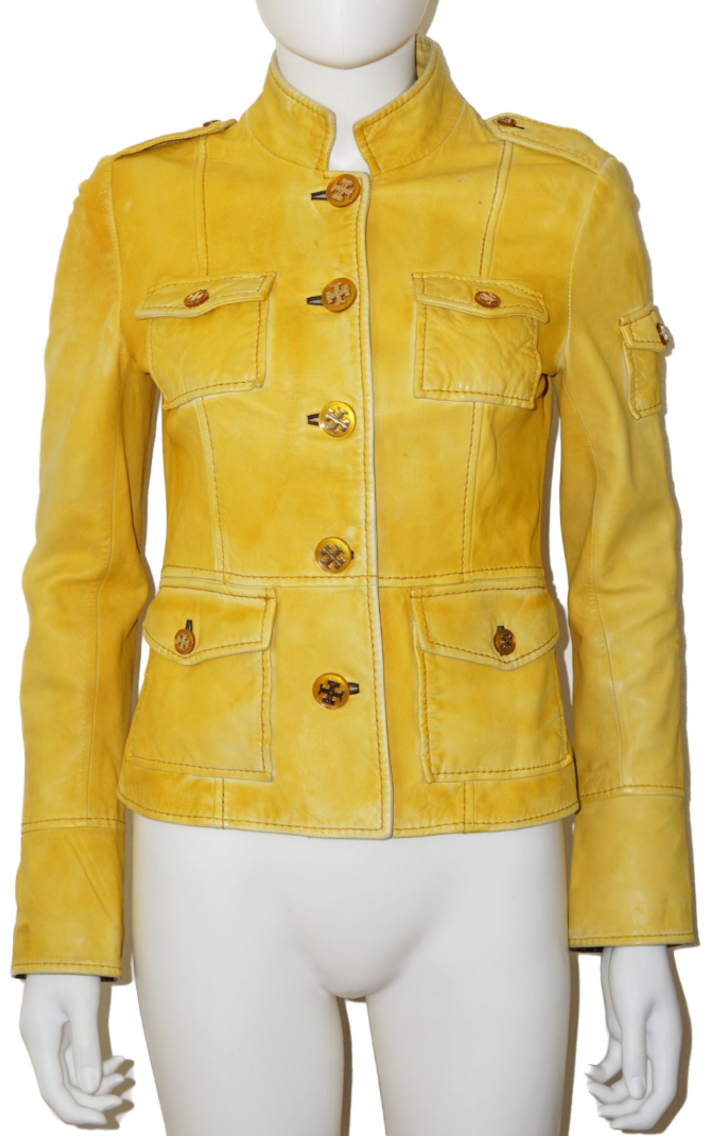 TORY BURCH Yellow Leather Buttoned Jacket resellum