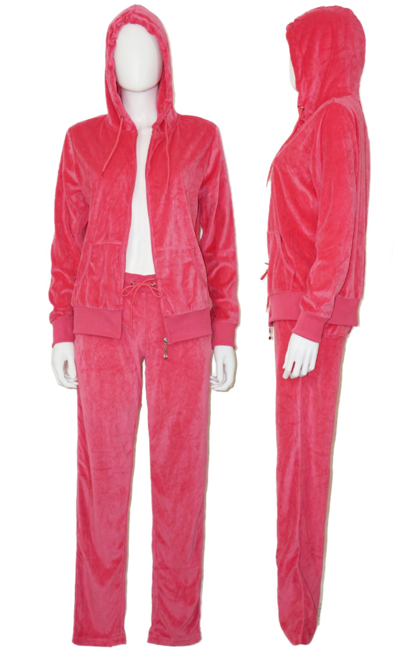 TRACKSUITS Y2K Pink Velour Pants Hoodie Set Suit resellum