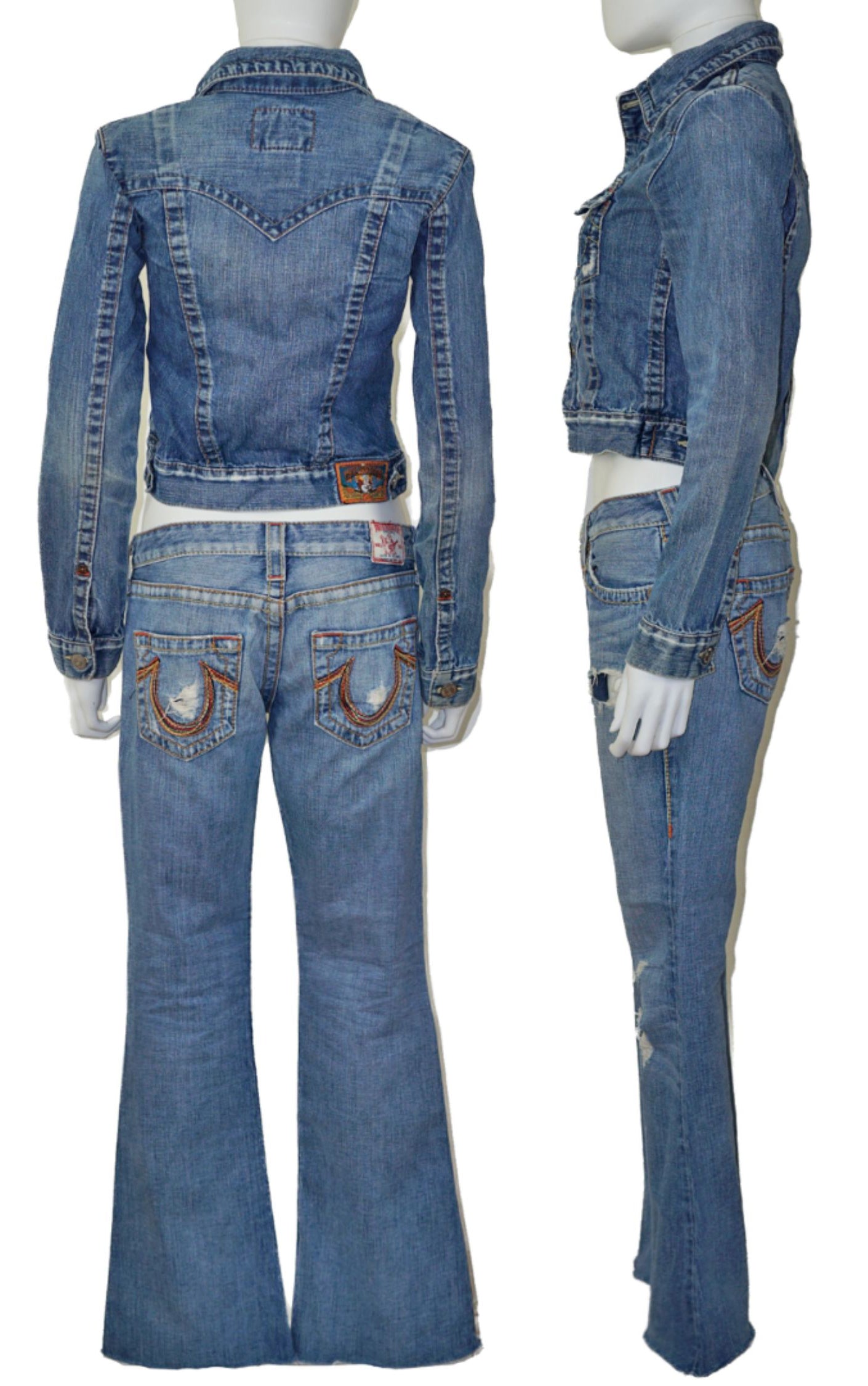 TRUE RELIGION Y2K Denim Jacket Flared Pants Set resellum