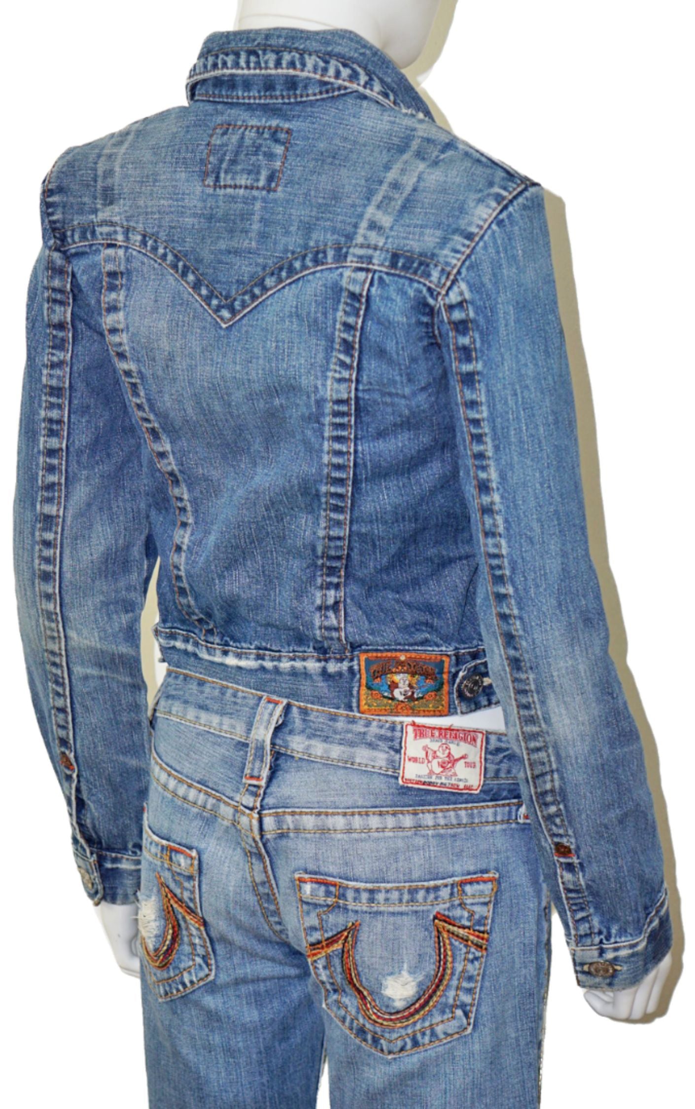 TRUE RELIGION Y2K Denim Jacket Flared Pants Set resellum
