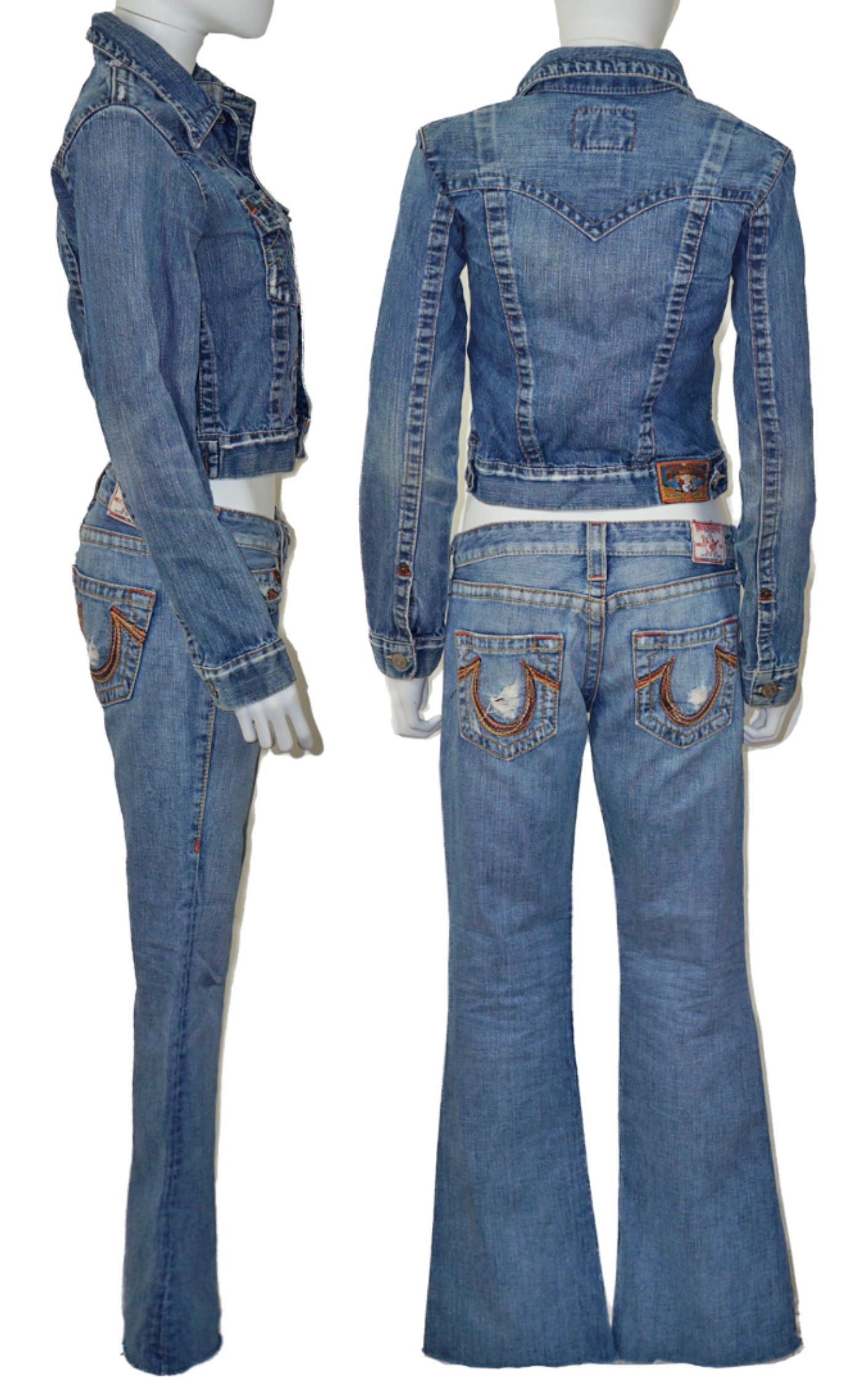 TRUE RELIGION Y2K Denim Jacket Flared Pants Set resellum