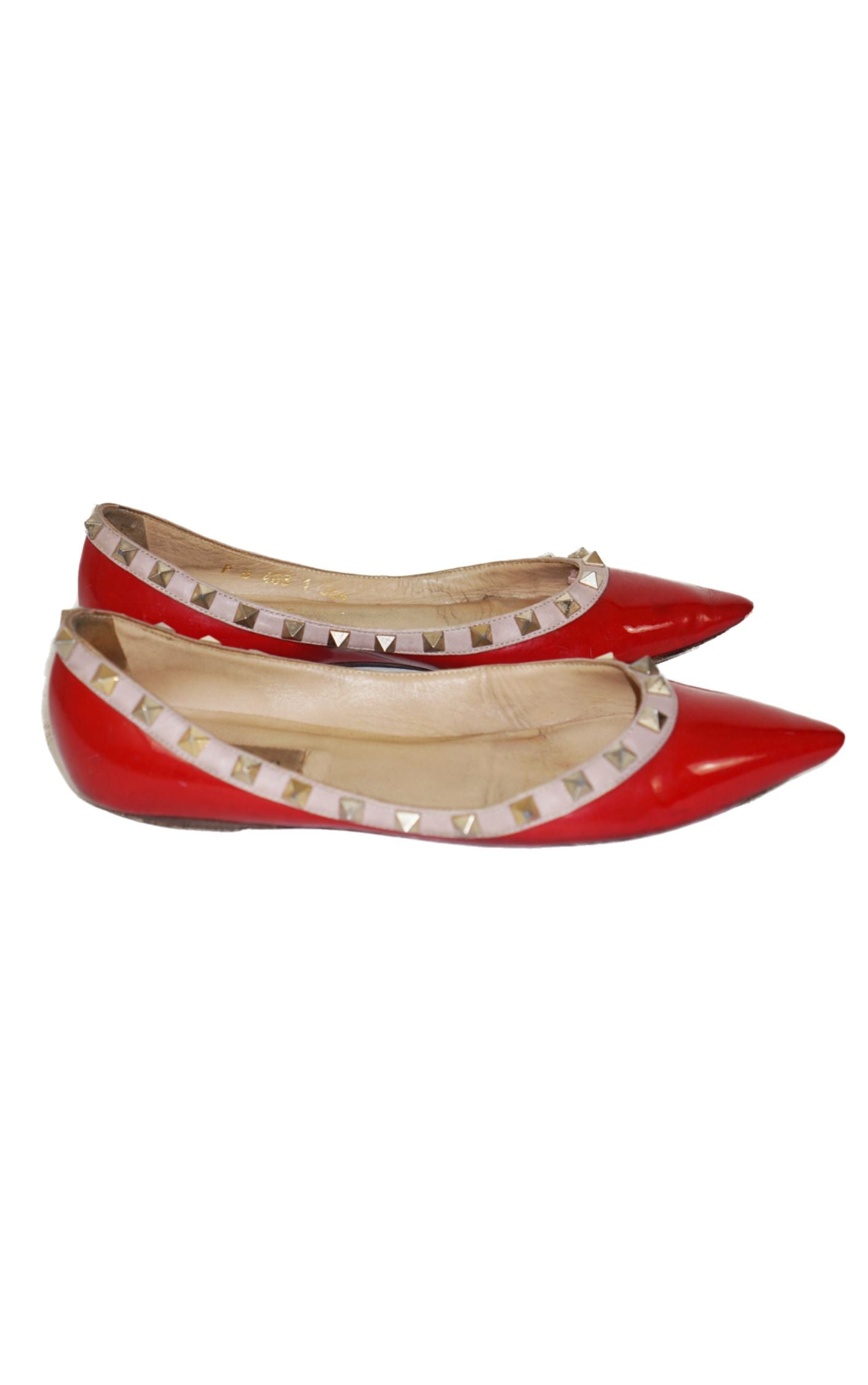 VALENTINO Rockstud Pointy Red Patent Flats resellum