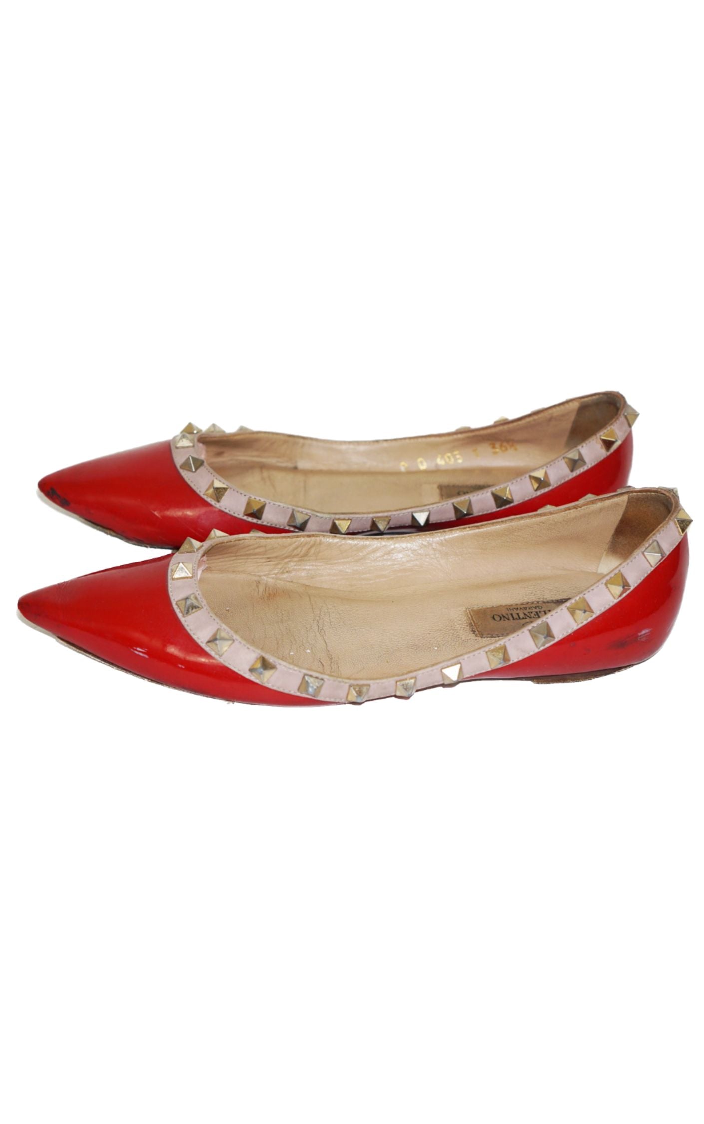 VALENTINO Rockstud Pointy Red Patent Flats resellum