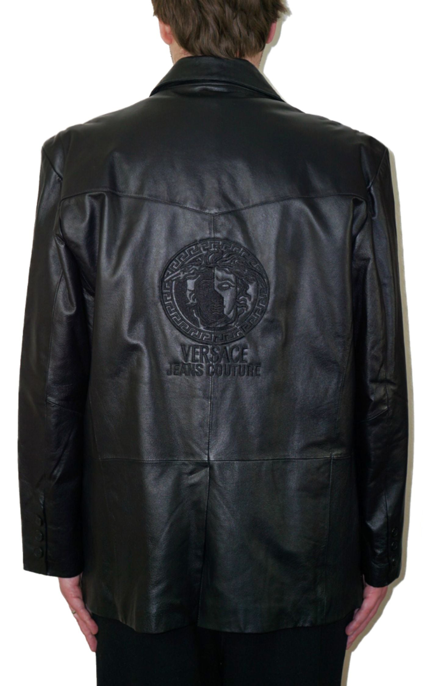 VERSACE Jeans Couture Medusa Logo Oversized Leather Jacket resellum