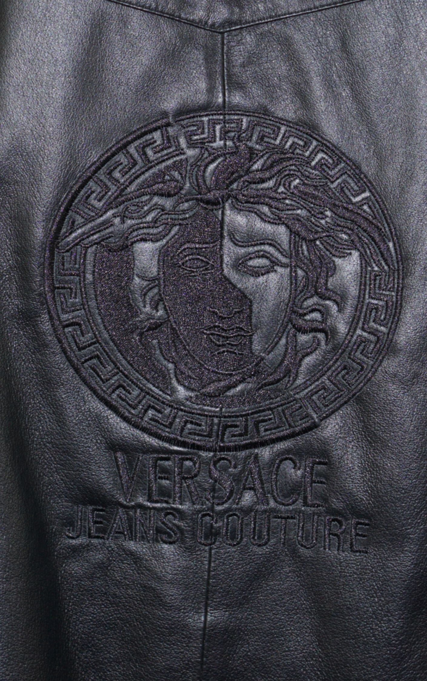 VERSACE Jeans Couture Medusa Logo Oversized Leather Jacket resellum