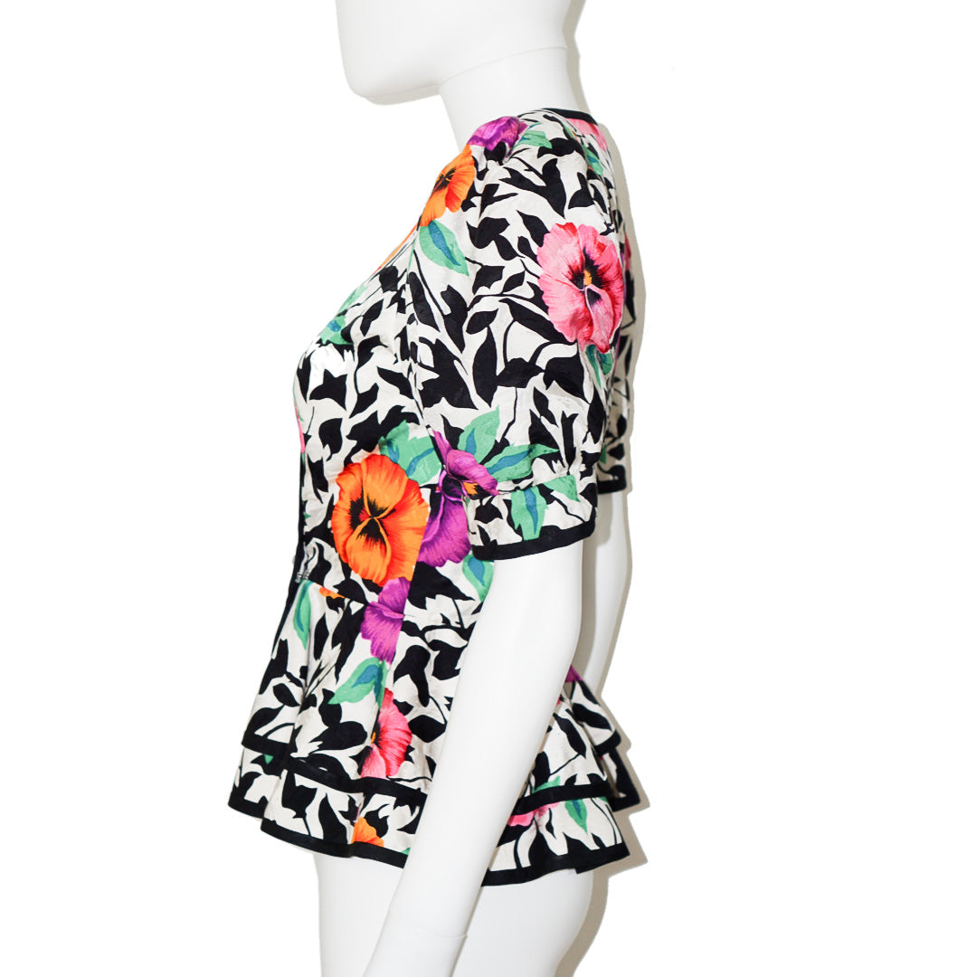 VINTAGE A.J.BARI Puff Sleeve Floral Peplum Top by Click On Trend