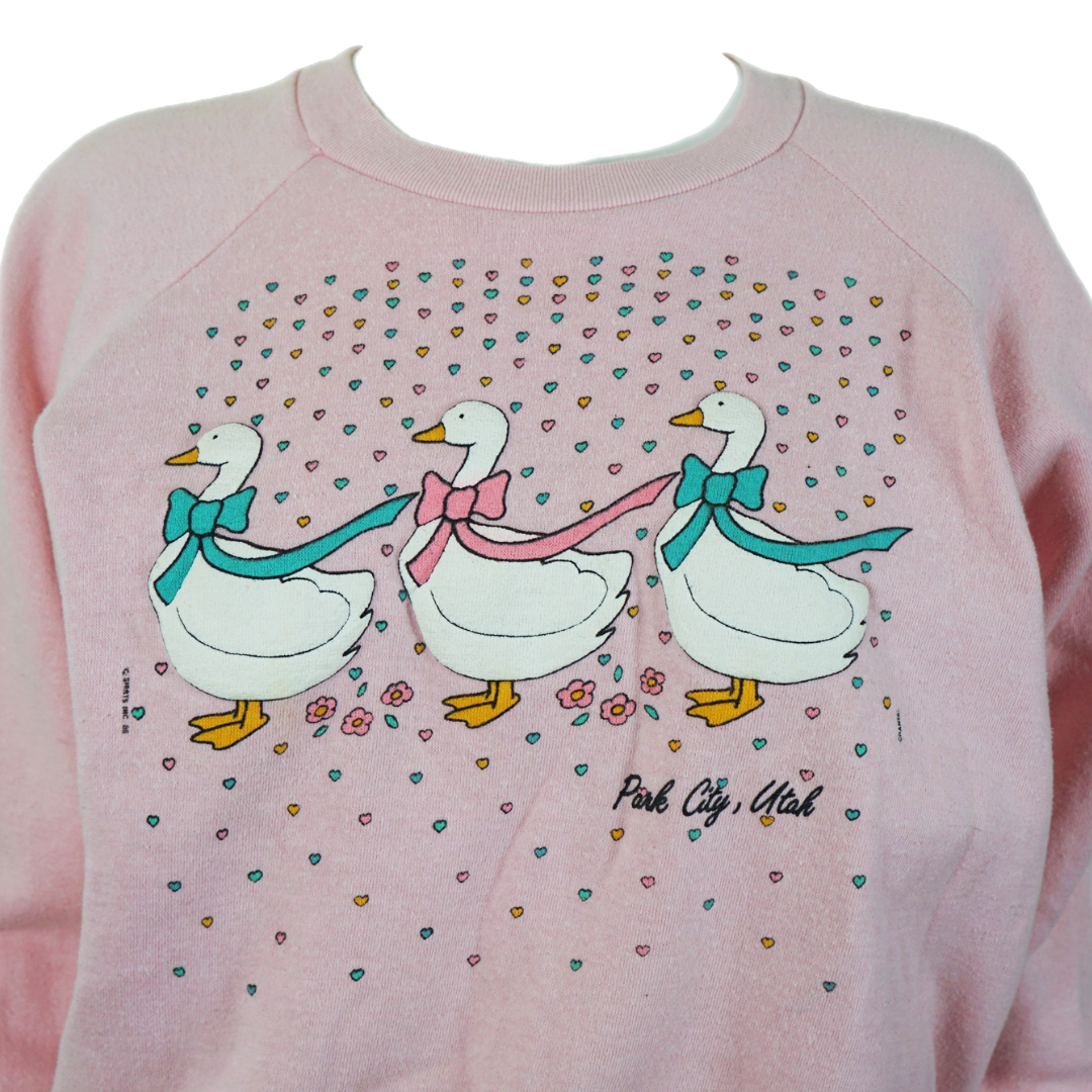 VINTAGE Healthknit 80s Pink Duck Print Sweatshirt