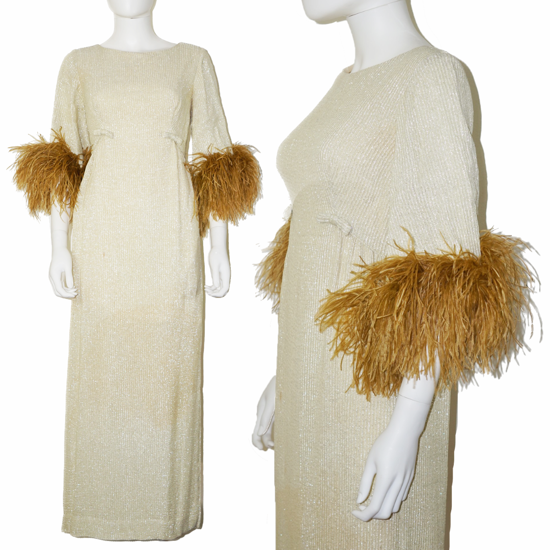 VINTAGE Kukulus 80s Feather Gold Sequin Dress