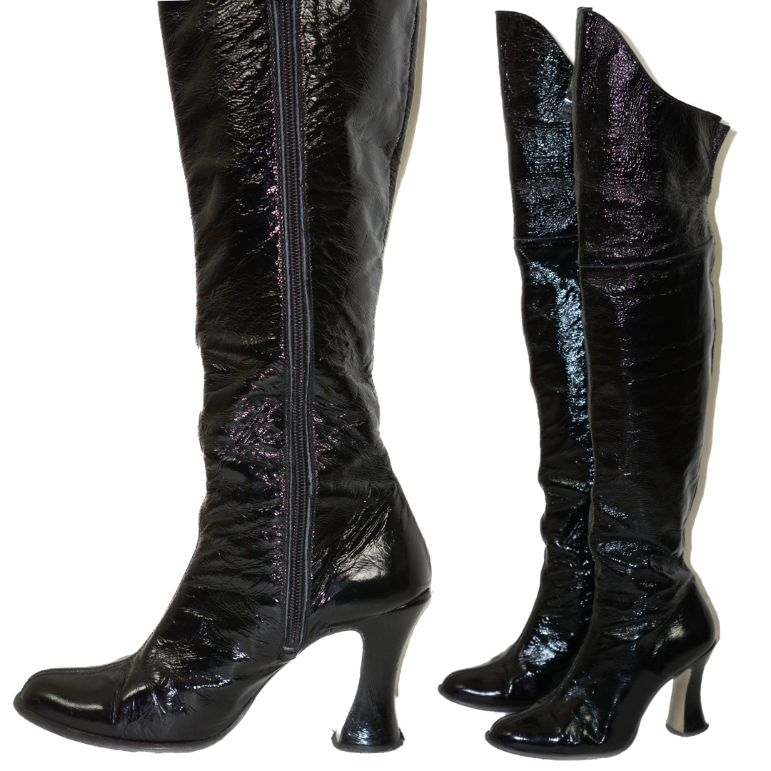 VINTAGE Patent Leather Pedestal Heel Boots