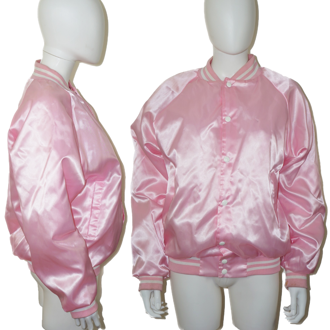 VINTAGE Pink Ladies Satin Bomber Jacket