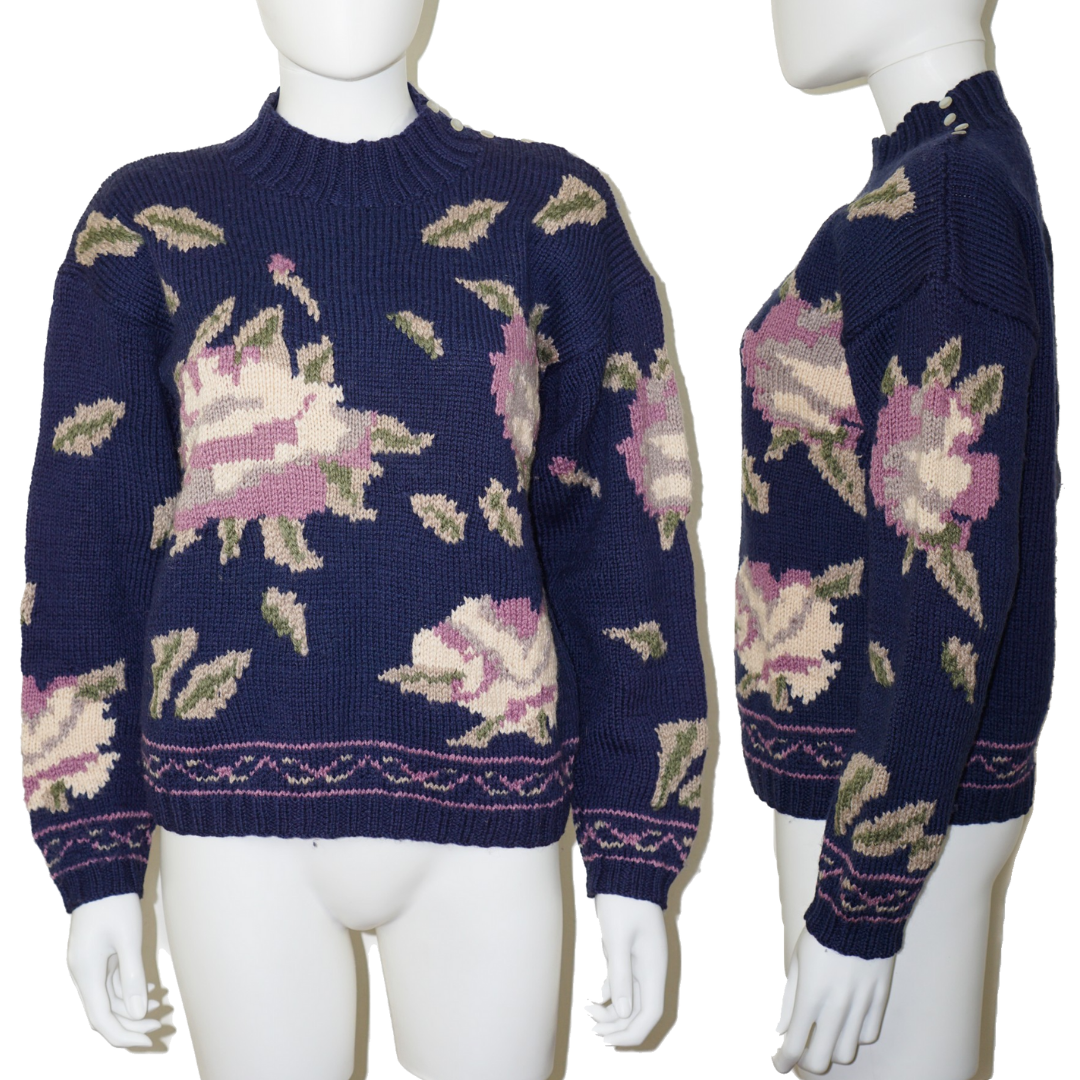 VINTAGE South Wool Floral Hand Knit Sweater