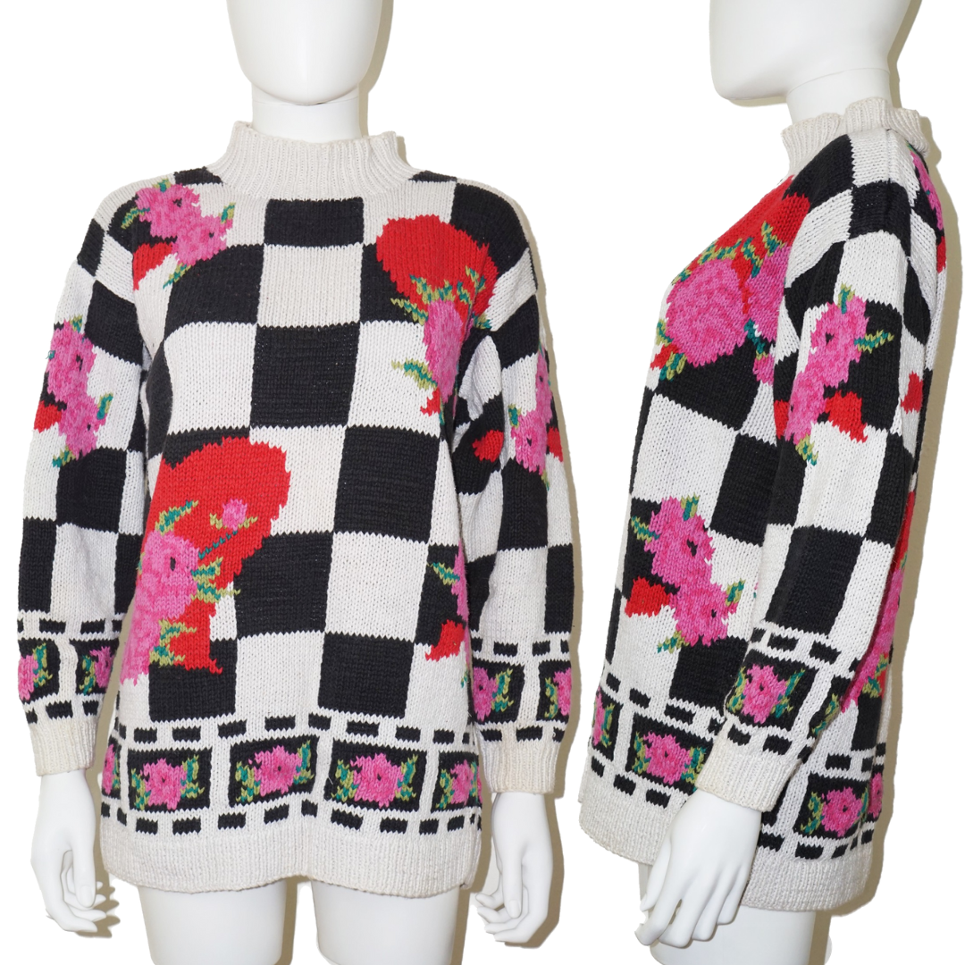 VINTAGE Susina Check Knit Roses Sweater