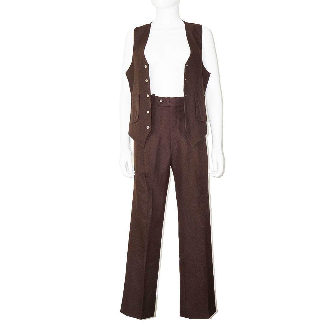 VINTAGE Tailored Brown Pants Vest Suit by Click On Trend
