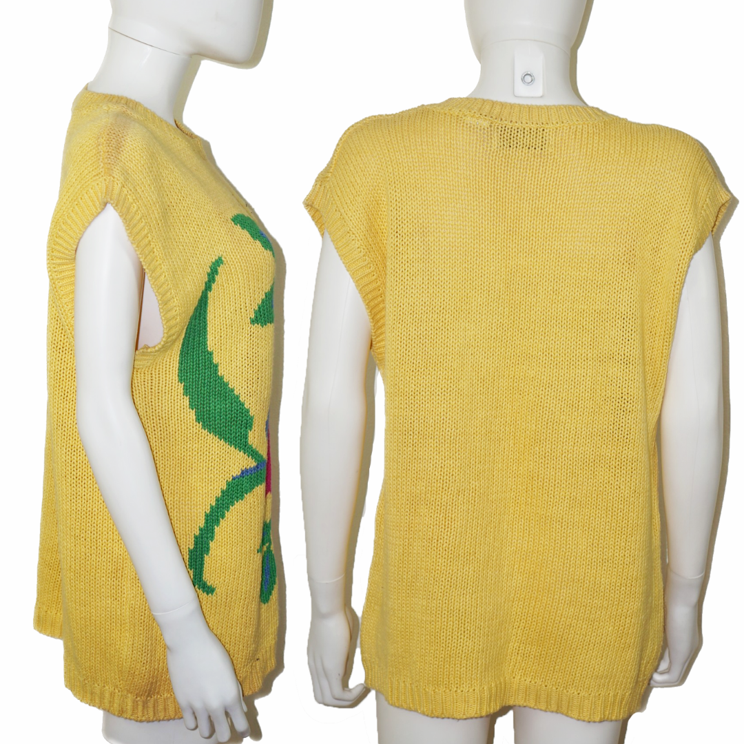 VINTAGE Y2K Yellow Flower Knit Vest