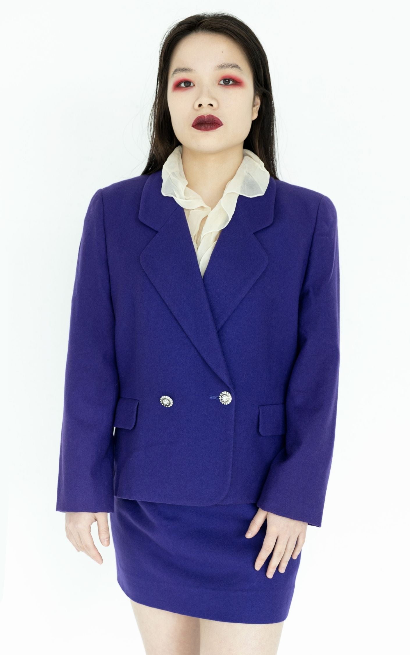 VINTAGE 100% Wool Purple Skirt Set Suit RESELLUM