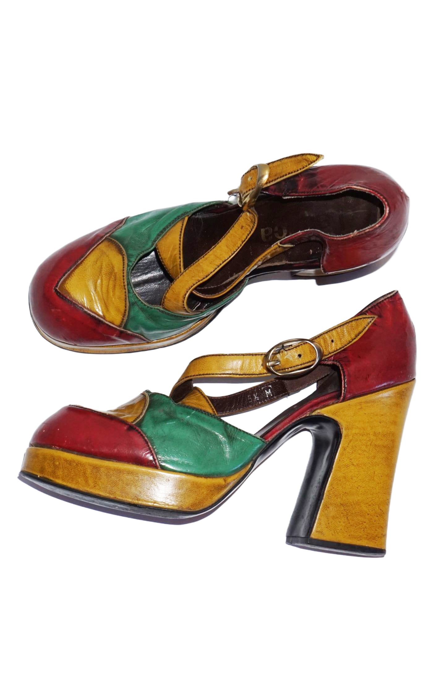 VINTAGE 70s Disco Style Almond Toe Chunky Heel Sandals resellum