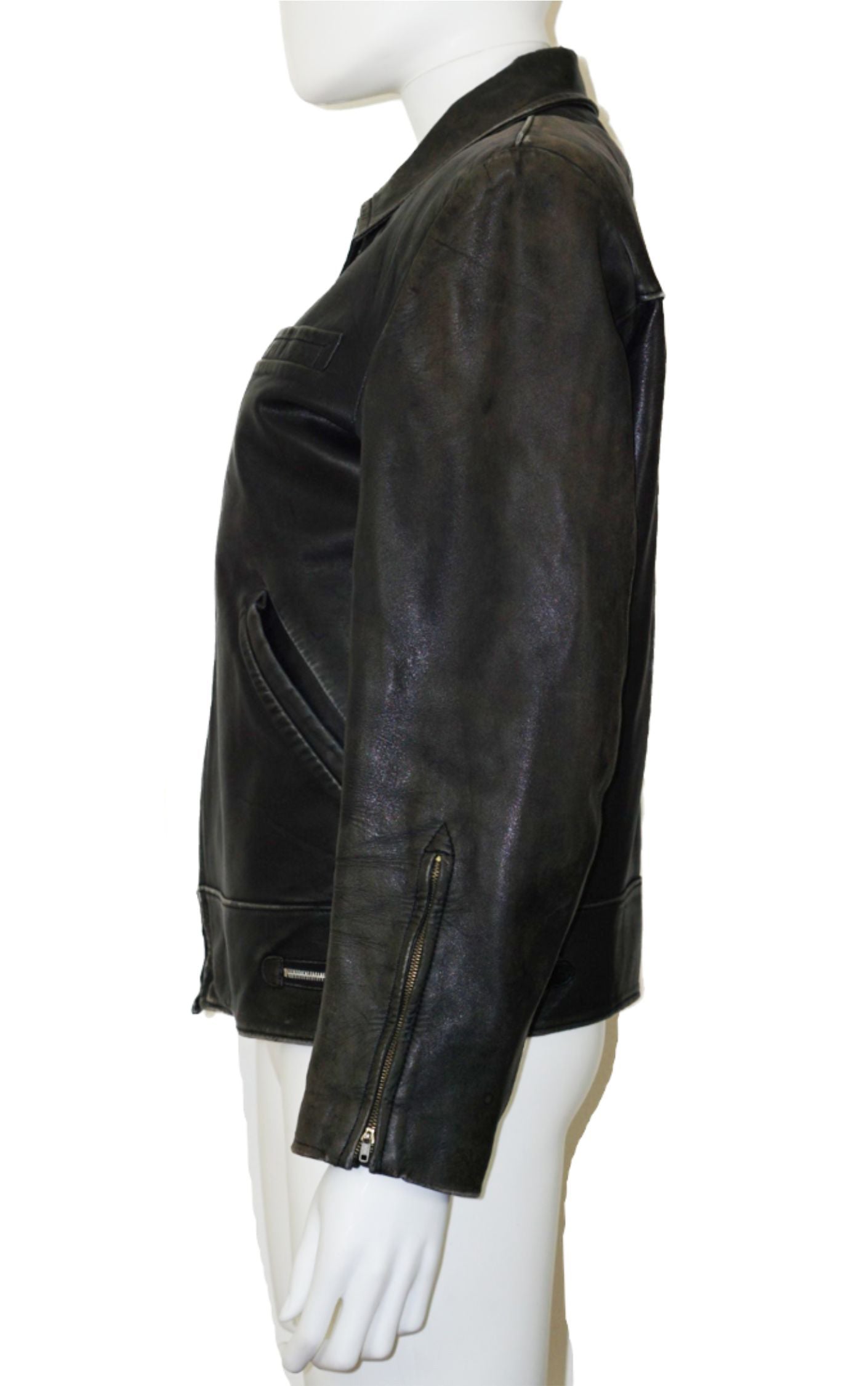 VINTAGE 70s Real Leather Rabbit Fur Grunge Moto Jacket resellum