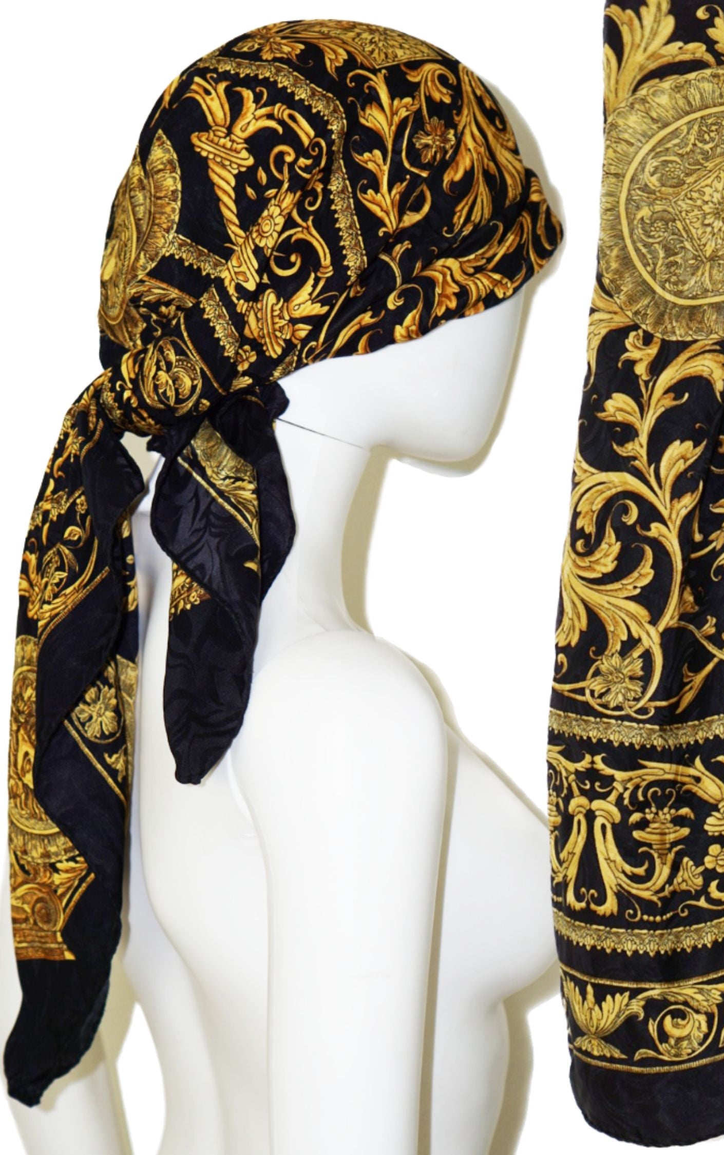 VINTAGE 90s Baroque Versace Medusa Style Silk Scarf