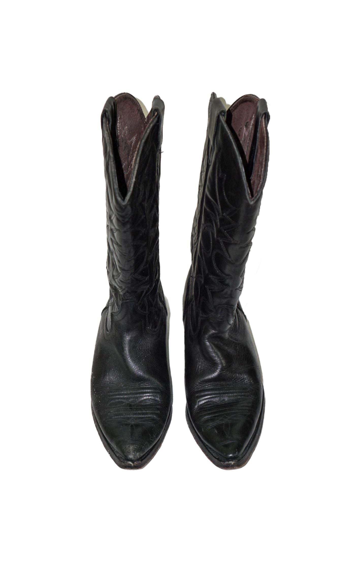 VINTAGE Black Leather Western Cowboy Boots resellum