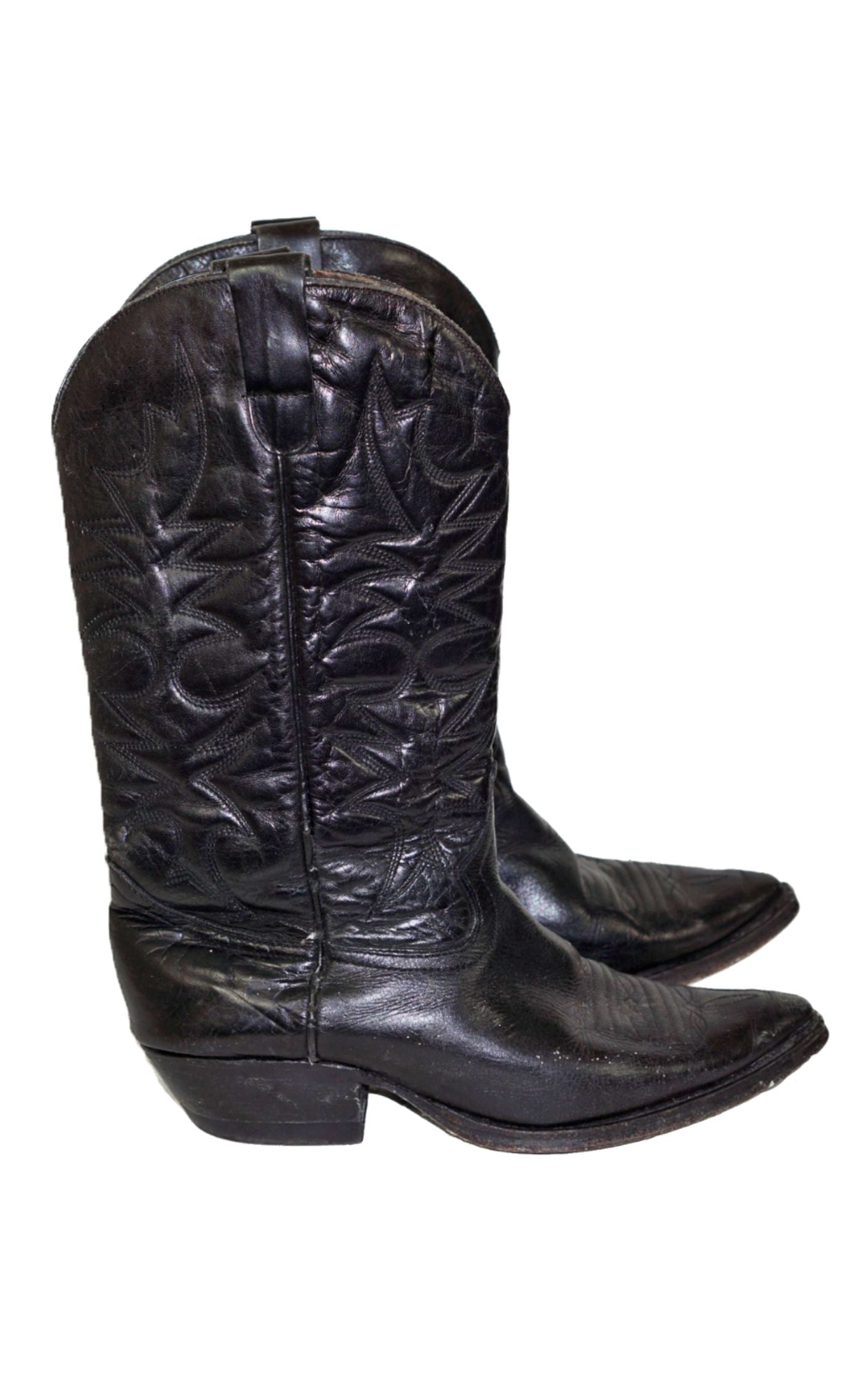 VINTAGE Black Leather Western Cowboy Boots resellum