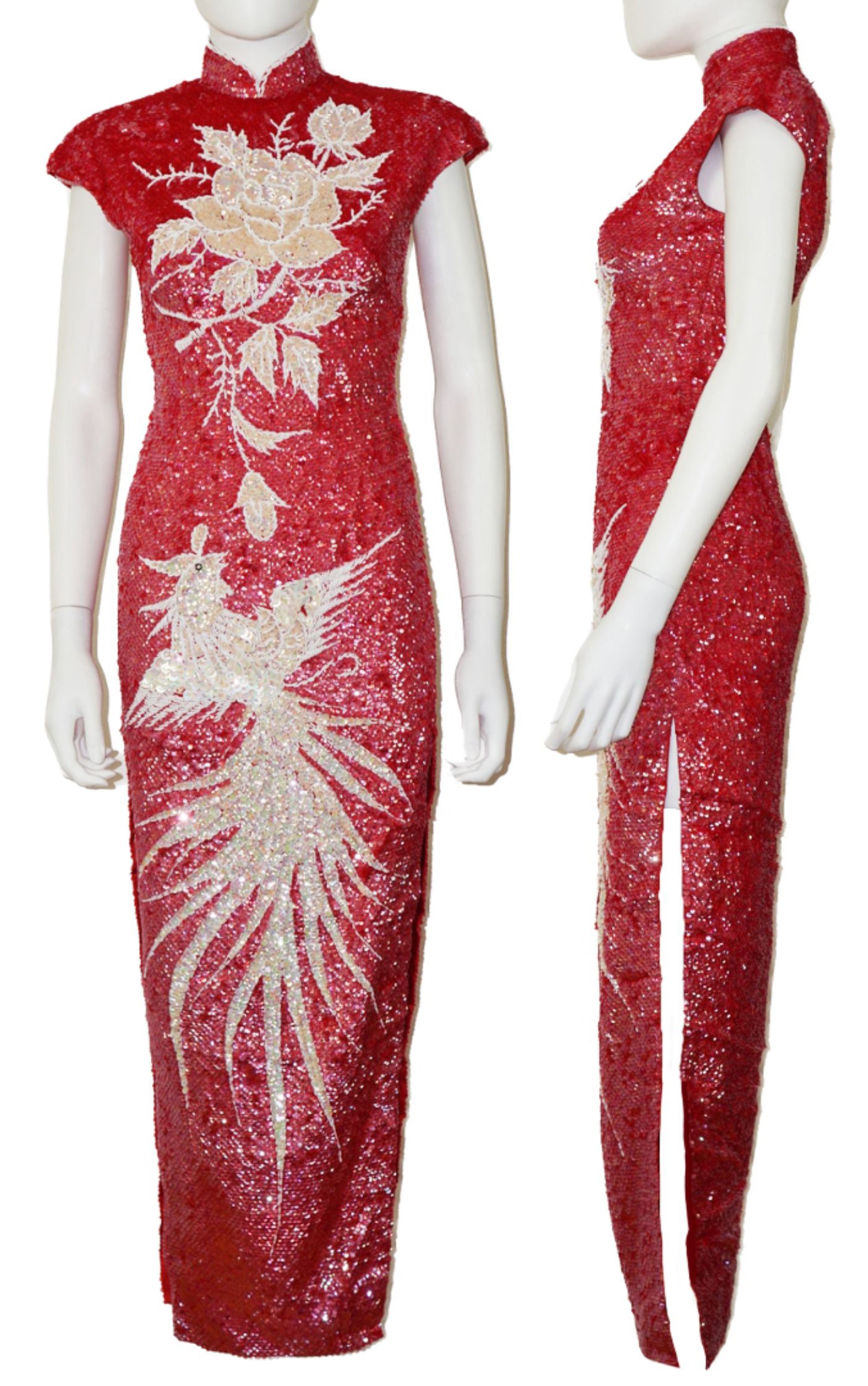 VINTAGE Chinese Style Tailored Red Sequin Maxi Dress resellum