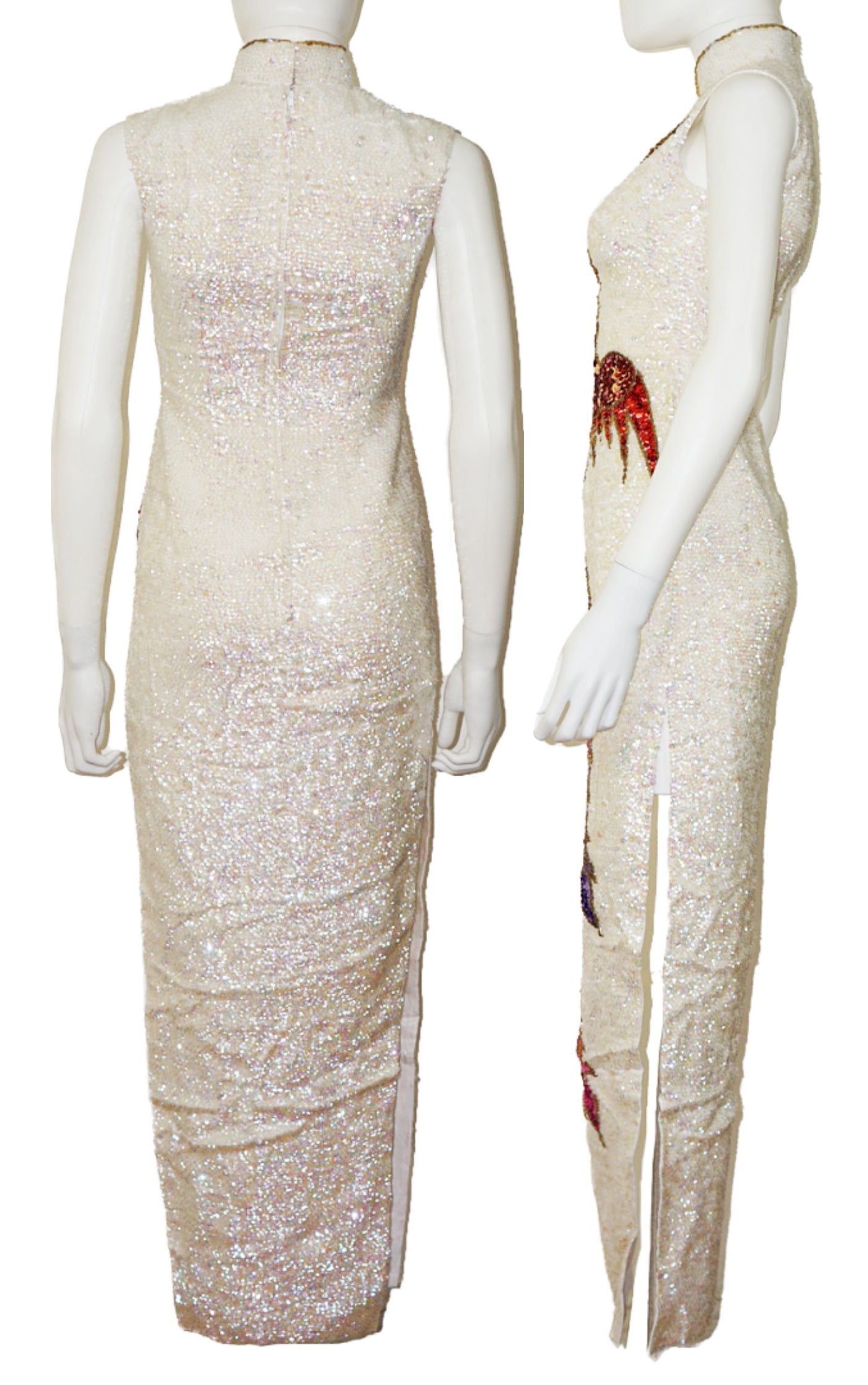 VINTAGE Chinese Style Tailored Sequin Bird Maxi Dress resellum