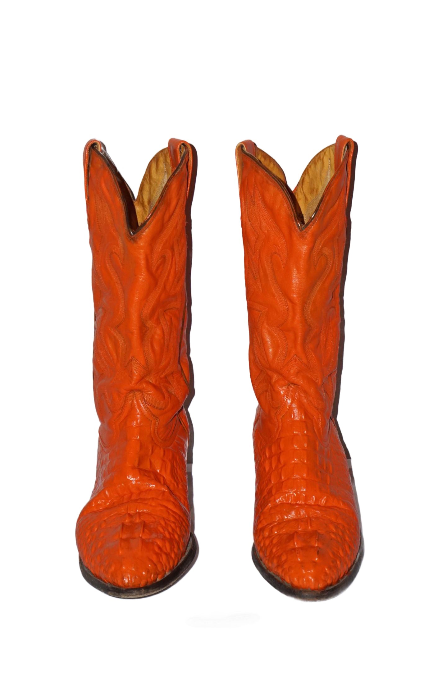 VINTAGE Orange Ostrich Leather Western Cowboy Boots resellum