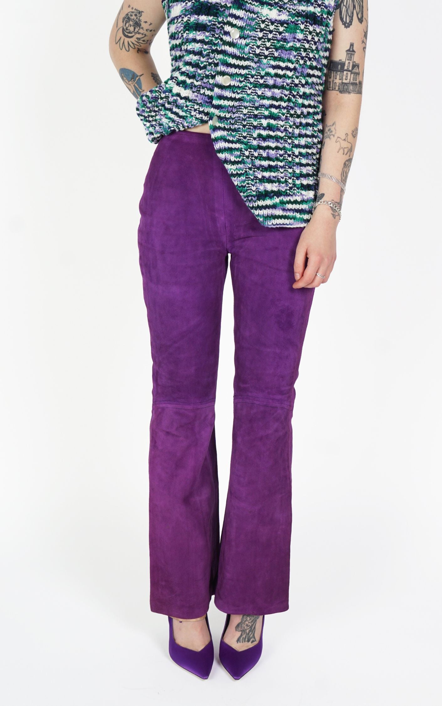 VINTAGE 80s Purple Suede Flared Bootcut High Rise Pants resellum