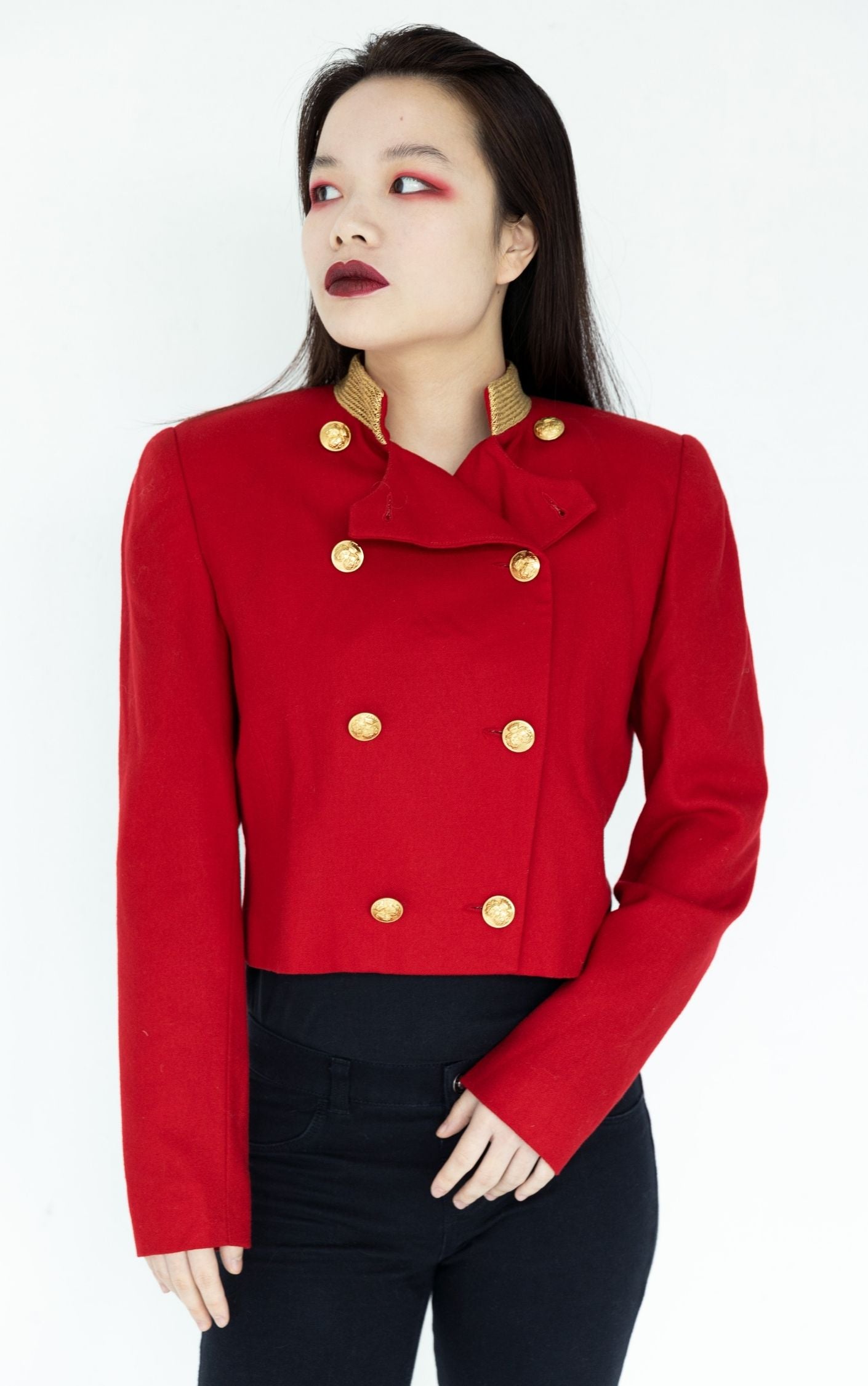 VINTAGE Red Wool Military Buttoned Glam Rock Jacket RESELLUM