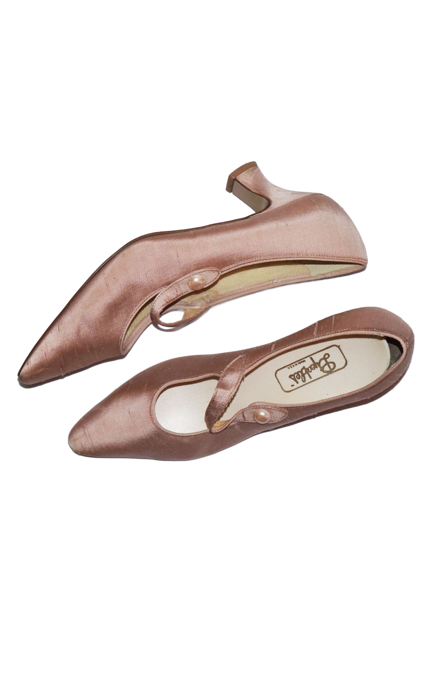 VINTAGE Victorian Powder Pink Silk Kitten Heel Mary Jane Shoes resellum