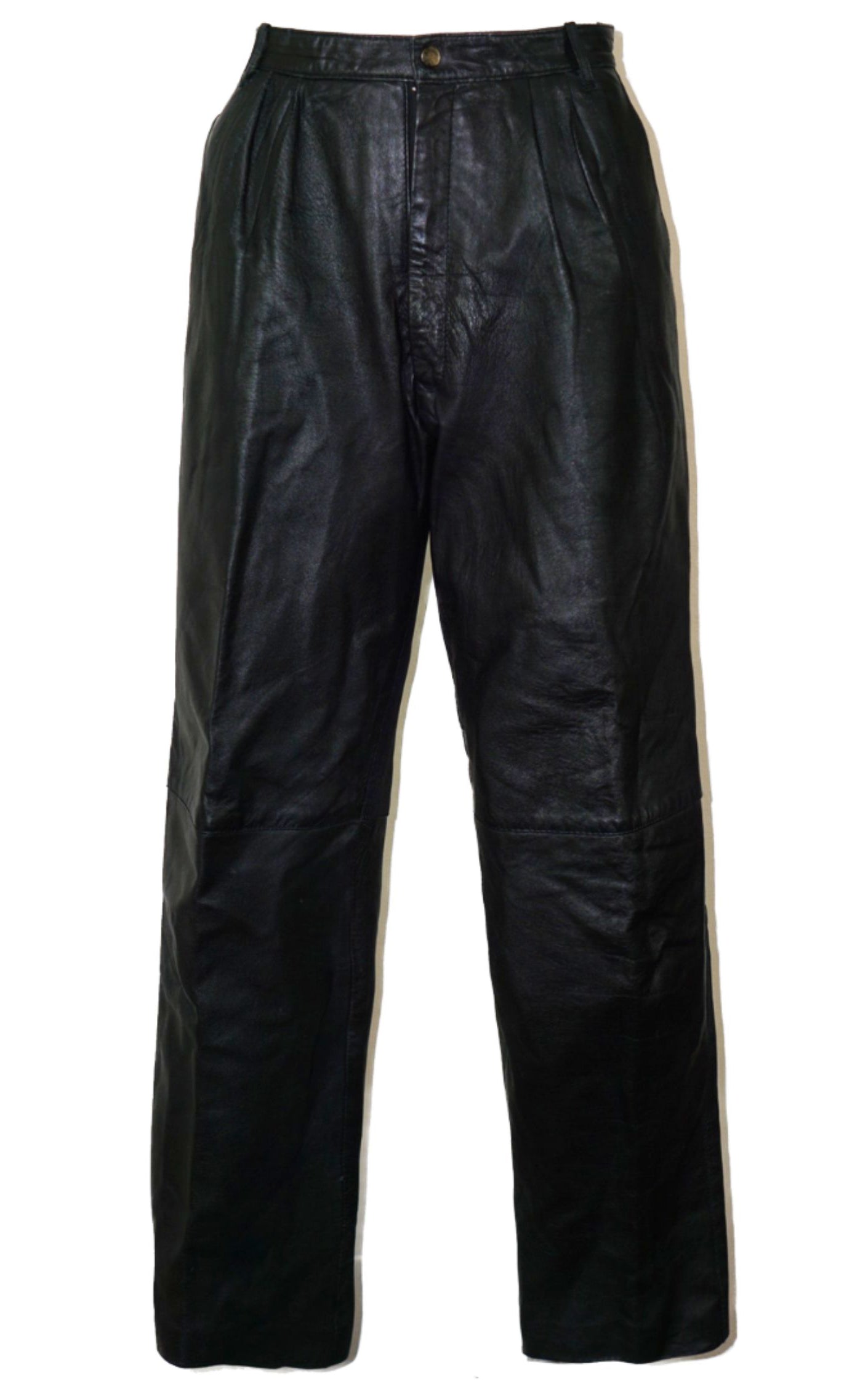 VINTAGE Wide Leg High Rise Black Real Leather Pants resellum