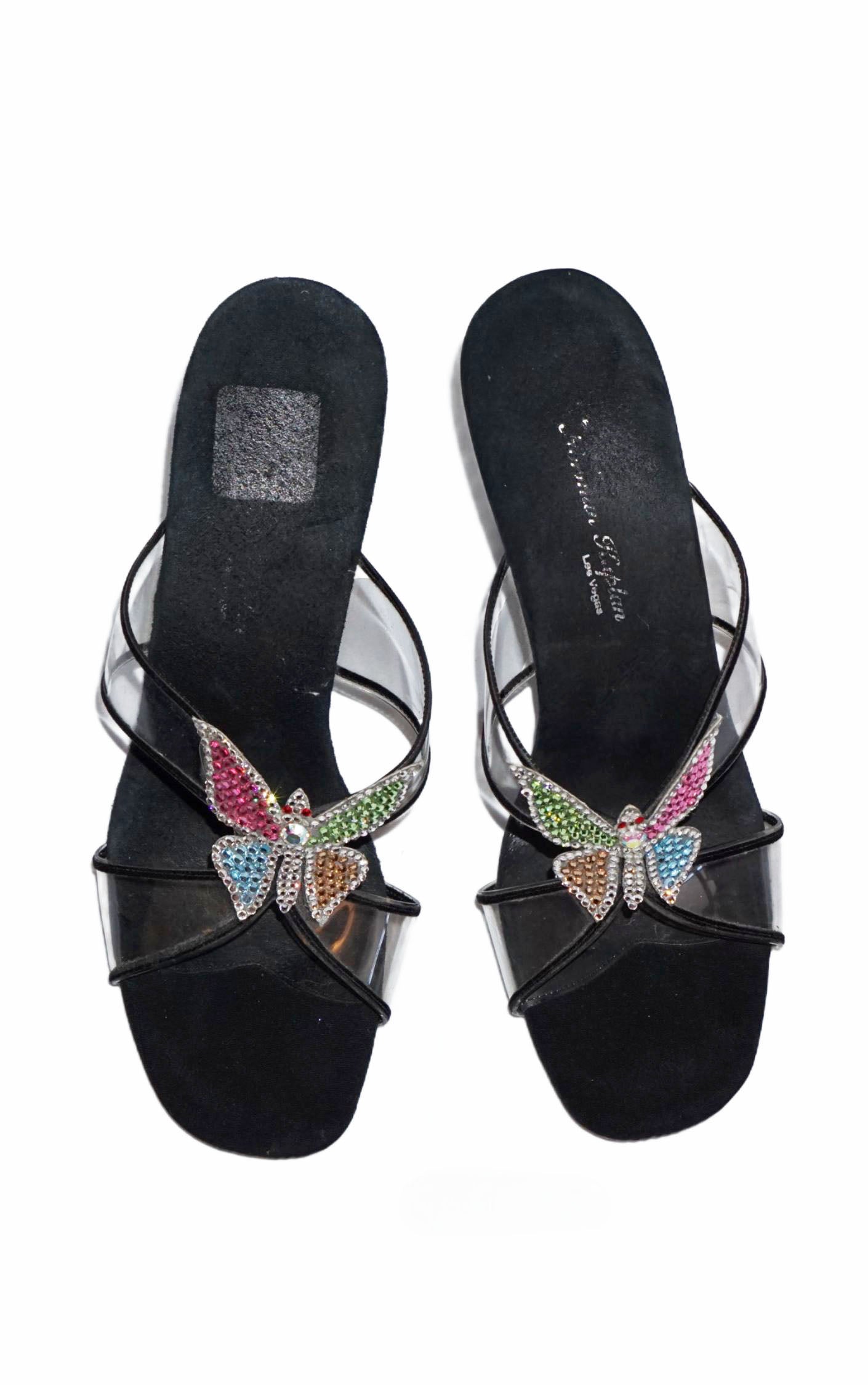 VINTAGE Y2K Rhinestones Butterfly Clear Heels Sandals resellum