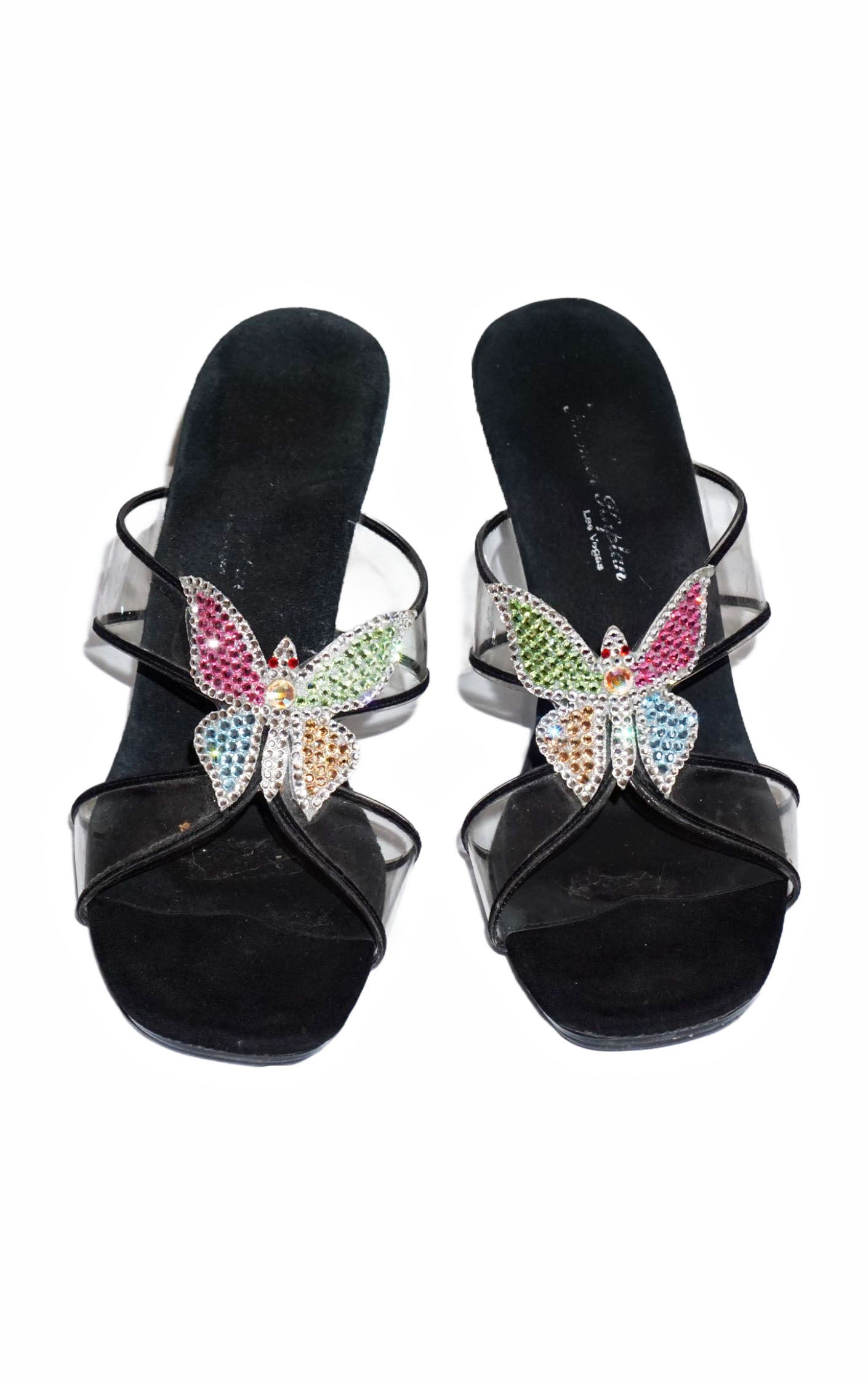 VINTAGE Y2K Rhinestones Butterfly Clear Heels Sandals resellum