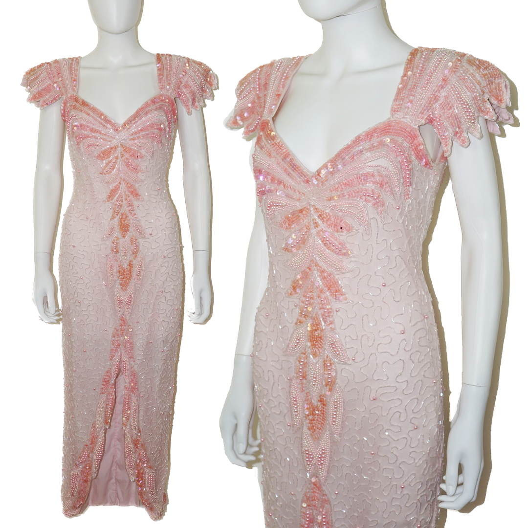 VINTAGE ZELLOUCCI Beaded Sequin Pink Dress