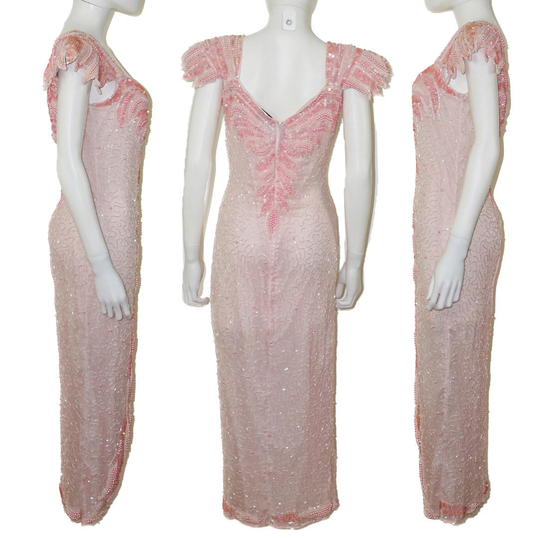 VINTAGE ZELLOUCCI Beaded Sequin Pink Dress