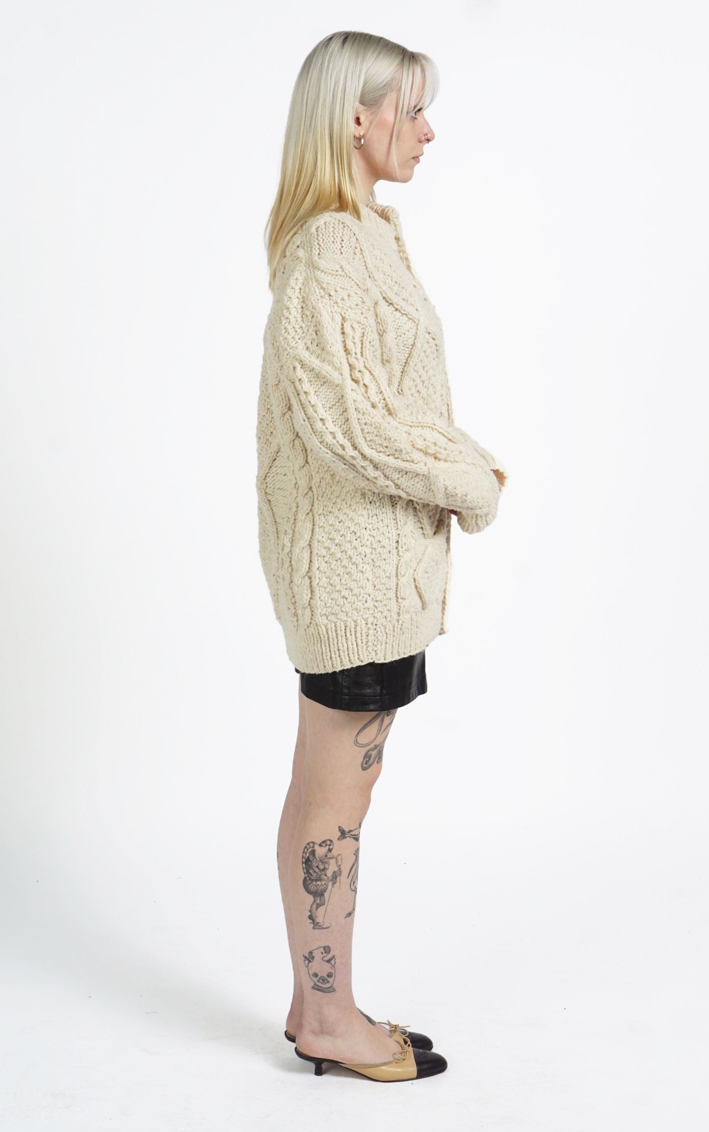 VINTAGE 100% Wool Chunky Knit Puff Sleeve Scandinavian Cardigan resellum