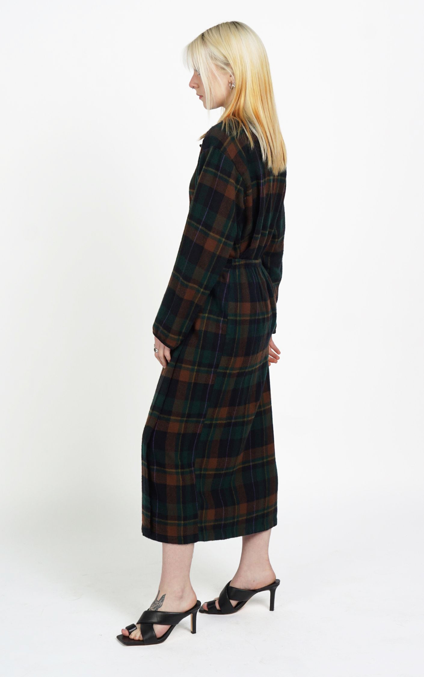VINTAGE 100% Wool Tartan Buttoned Shirt Midi Skirt Set Suit resellum