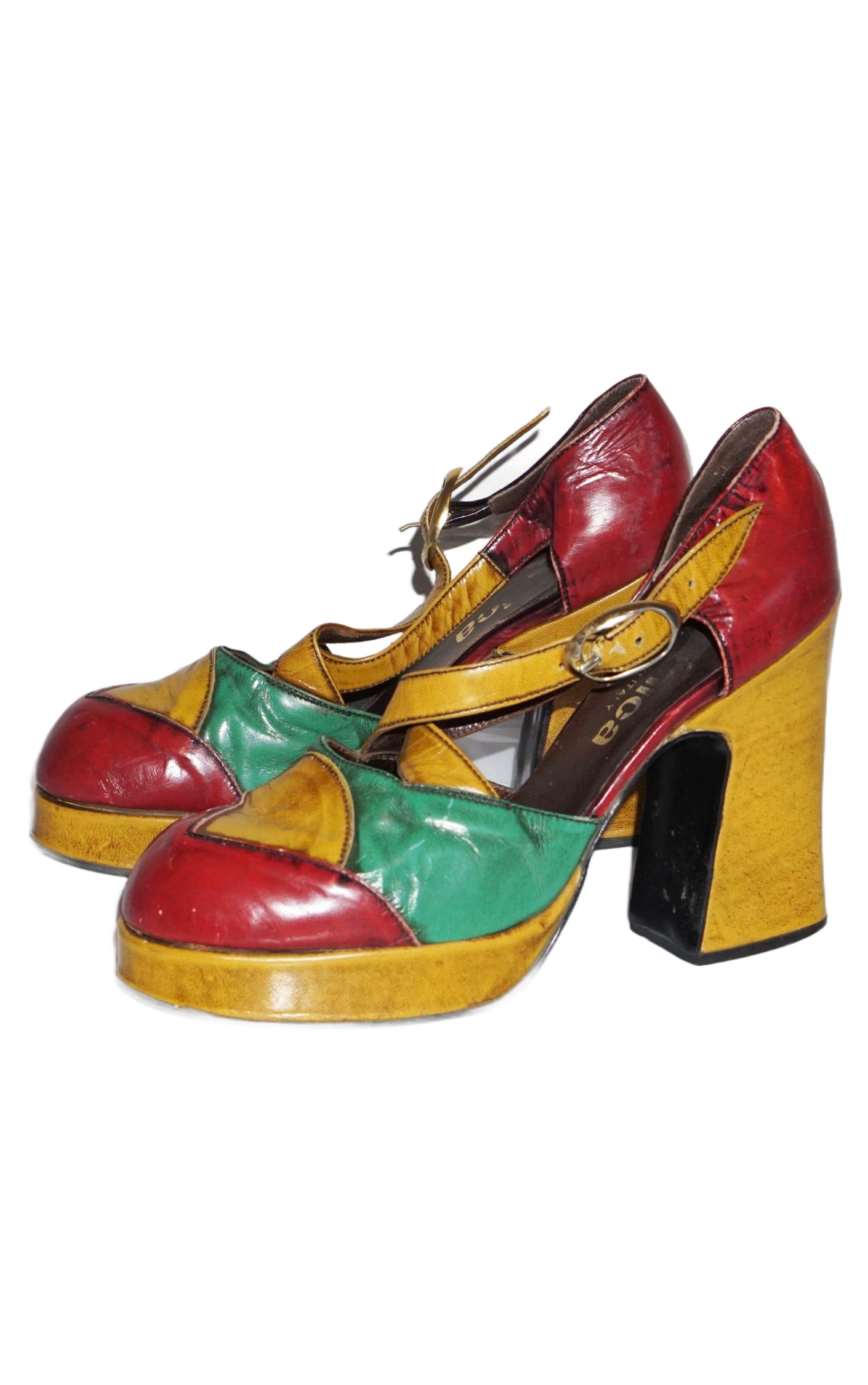 VINTAGE 70s Disco Style Almond Toe Chunky Heel Sandals resellum